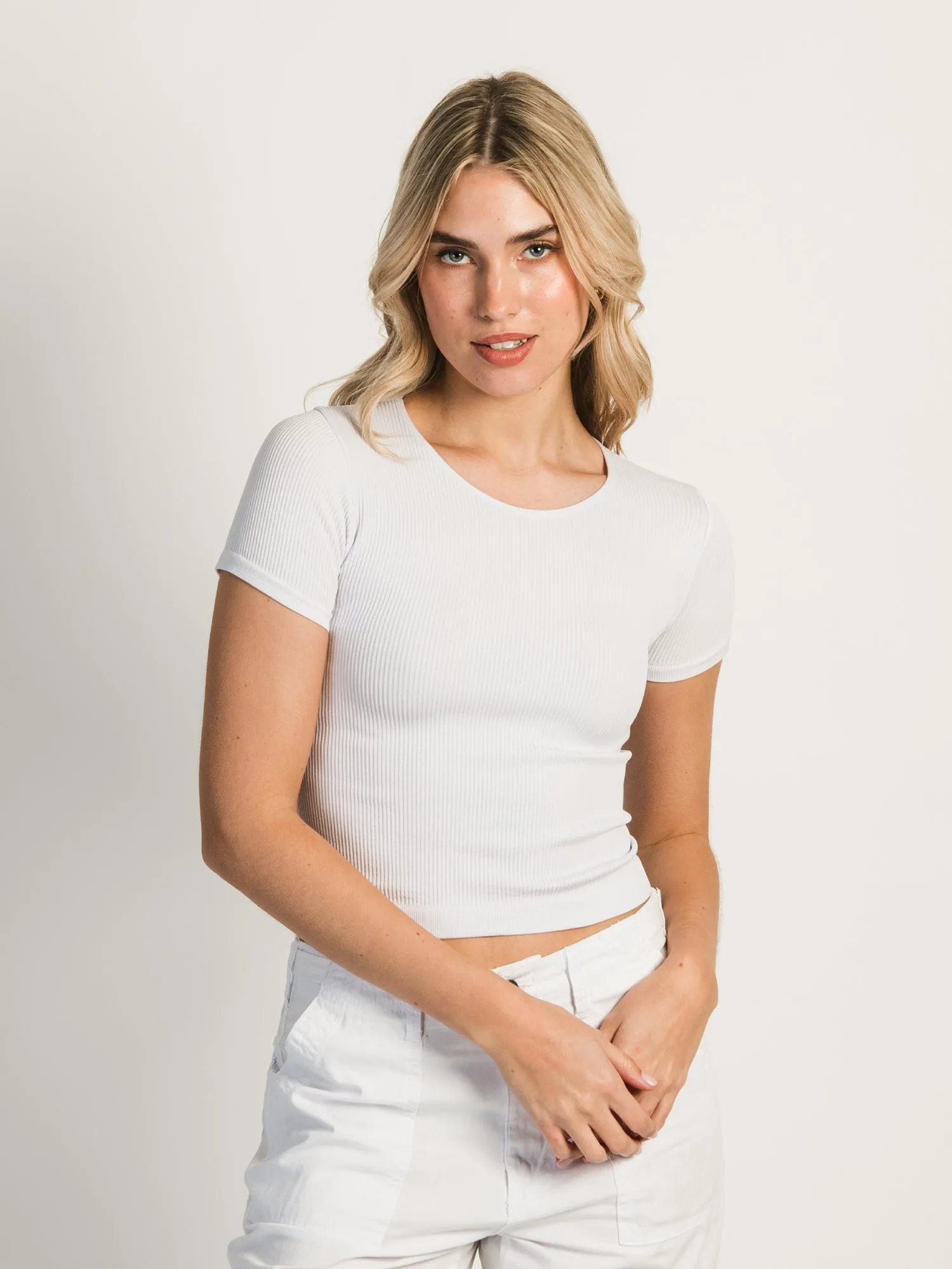 HARLOW RIBBED SEAMLESS TEE - LILAC - CLEARANCE sold by Boathouse