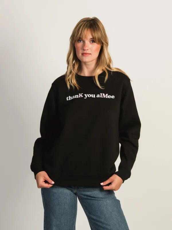 VERBAGE THANK YOU AlMEE FLEECE CREWNECK sold by Boathouse