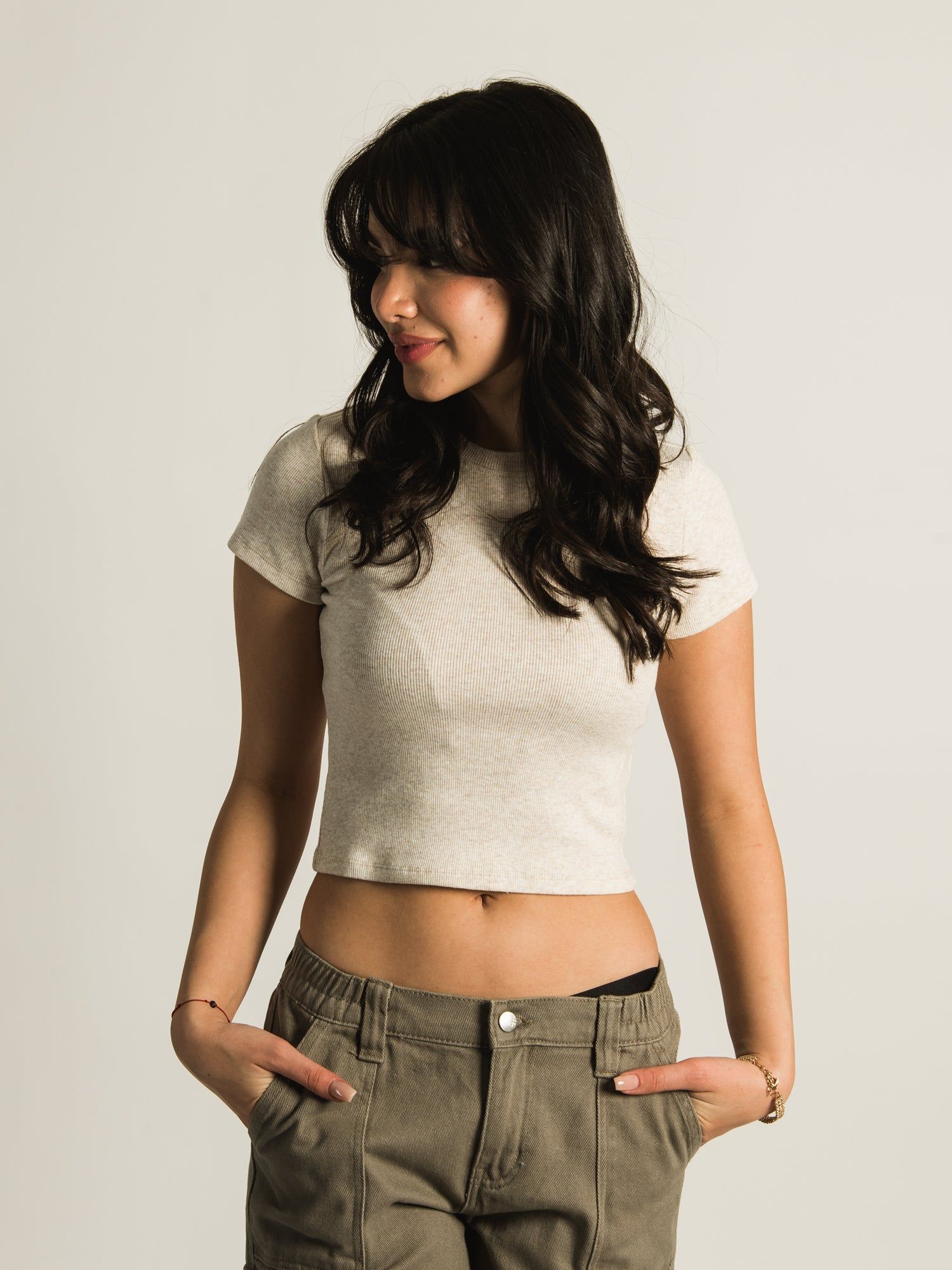 HARLOW RIBBED MELANGE BABY TEE - CLEARANCE sold by Boathouse