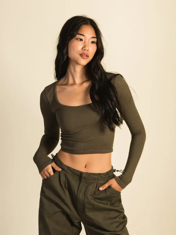 HARLOW SEAMLESS LONG SLEEVE SQUARE NECK - ARMY sold by Boathouse