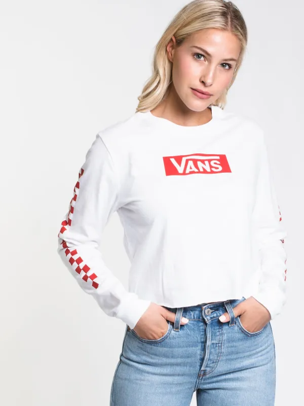 WOMENS CHECKED CROP LONG SLEEVE TEE - WHITE - CLEARANCE sold by Boathouse