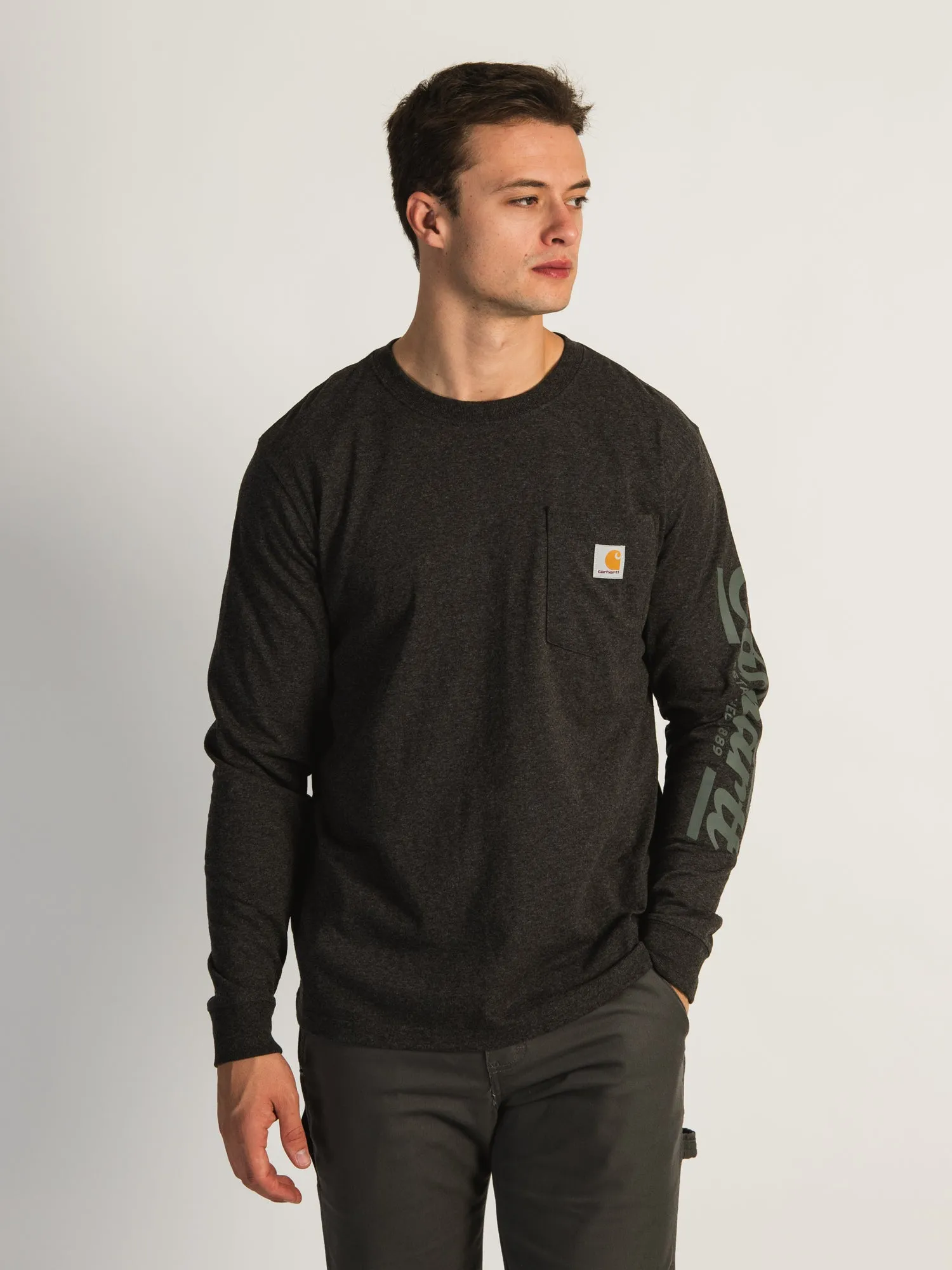 CARHARTT HEAVYWEIGHT LONG SLEEVE SCRIPT T-SHIRT sold by Boathouse