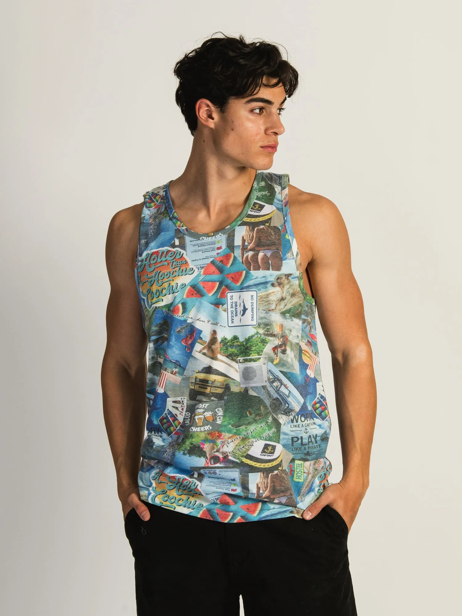 KOLBY MARCO COLLAGE PRINT TANK - THE BEACH sold by Kolby