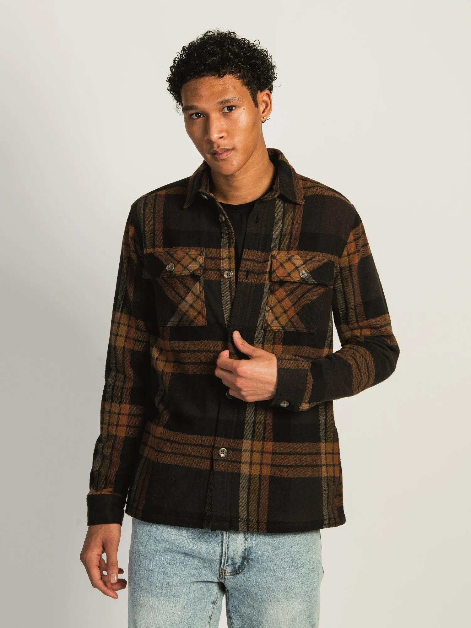KOLBY OVERSIZED BUTTON UP - BROWN sold by Kolby