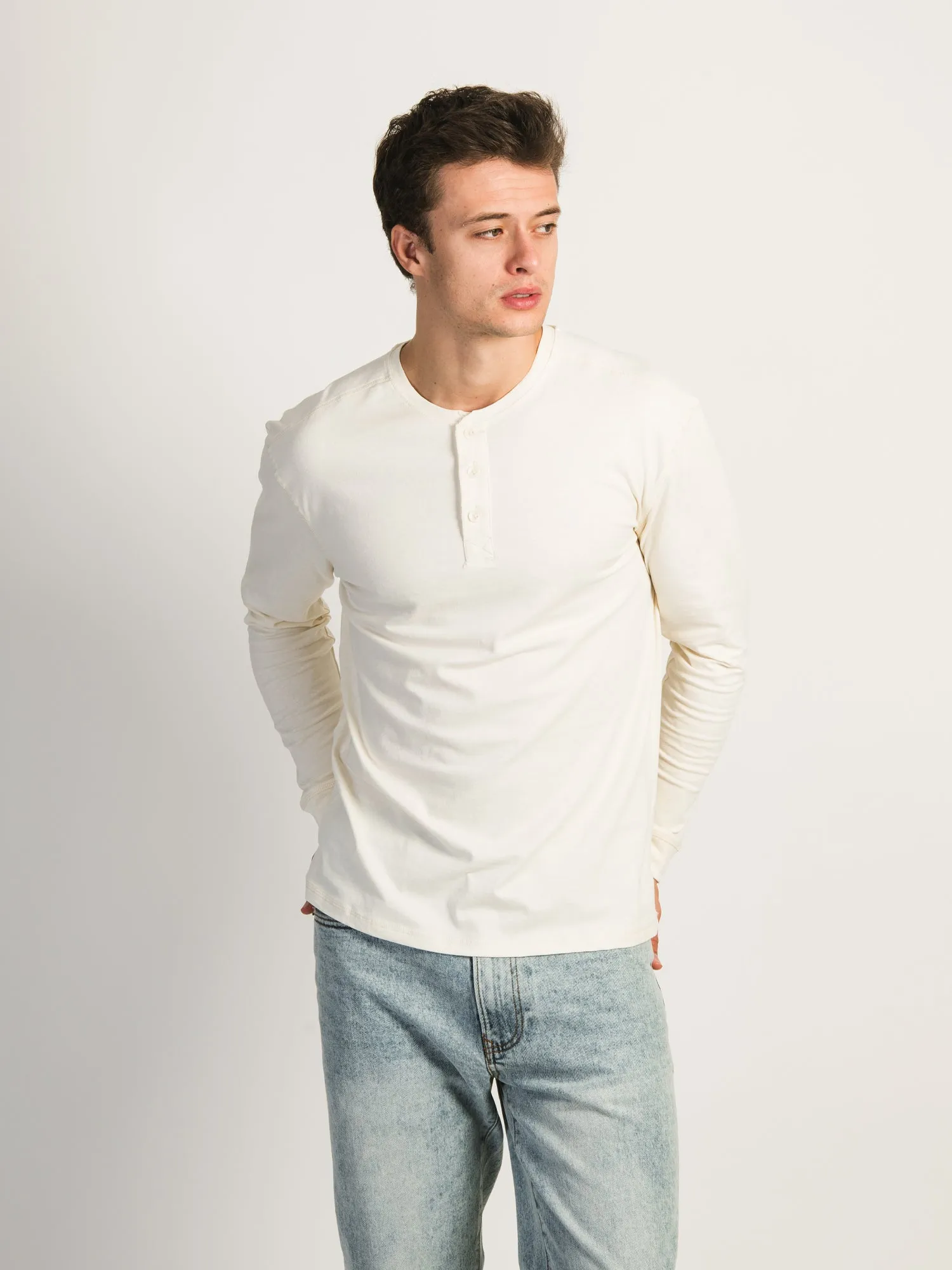 KOLBY SUEDED HENLEY - OFF-WHITE sold by Kolby