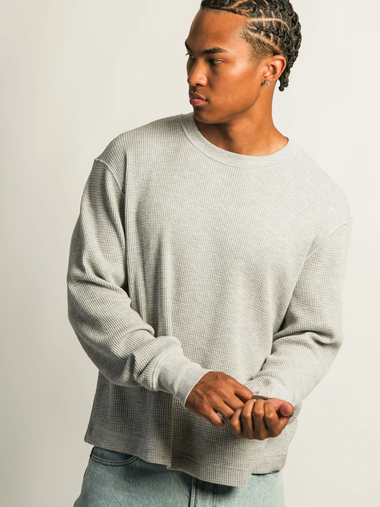 KOLBY SHORT CUT LONG SLEEVE WAFFLE SHIRT - HEATHER GREY sold by Kolby