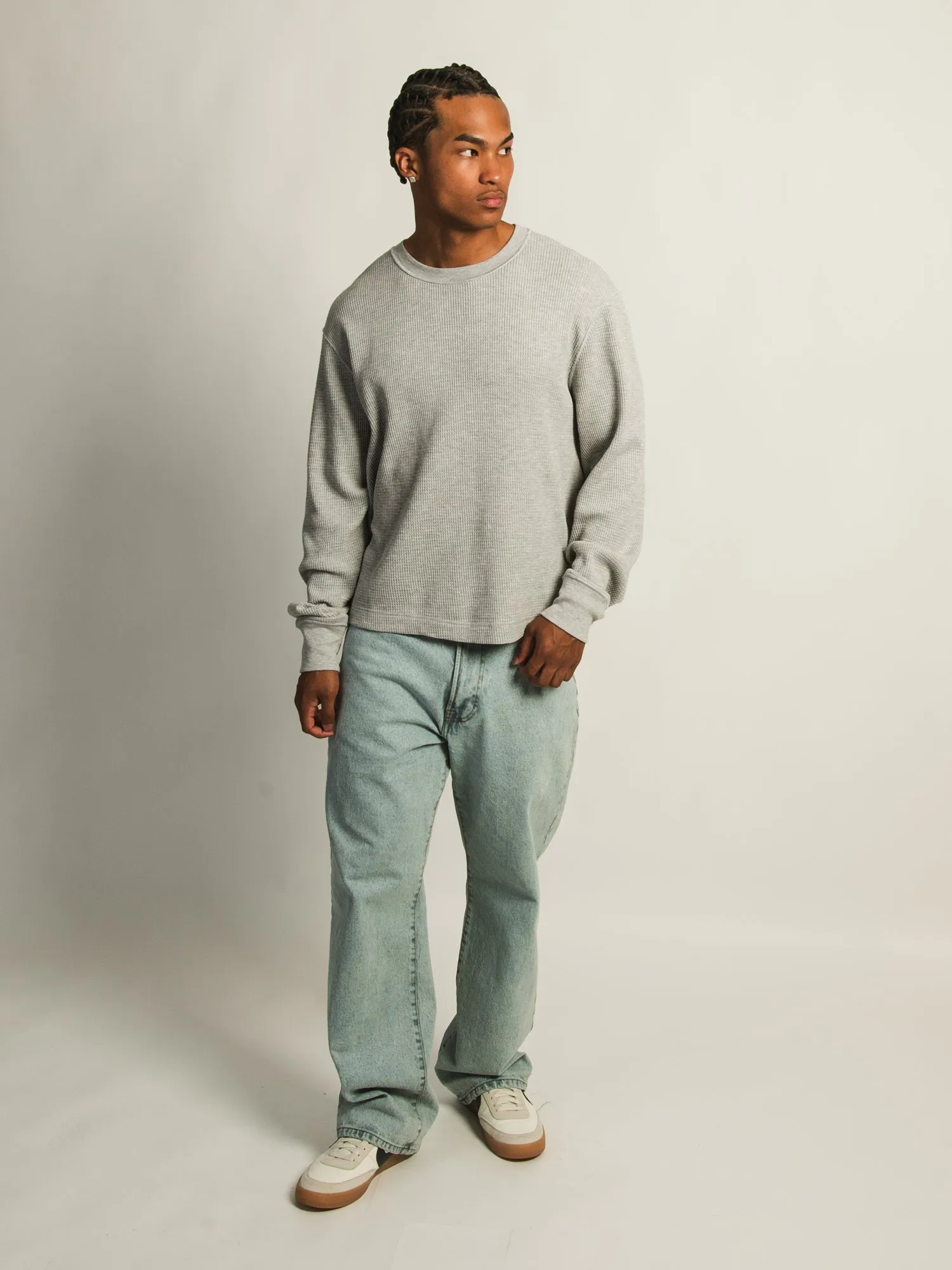 KOLBY SHORT CUT LONG SLEEVE WAFFLE SHIRT - HEATHER GREY sold by Kolby product image thumbnail 2
