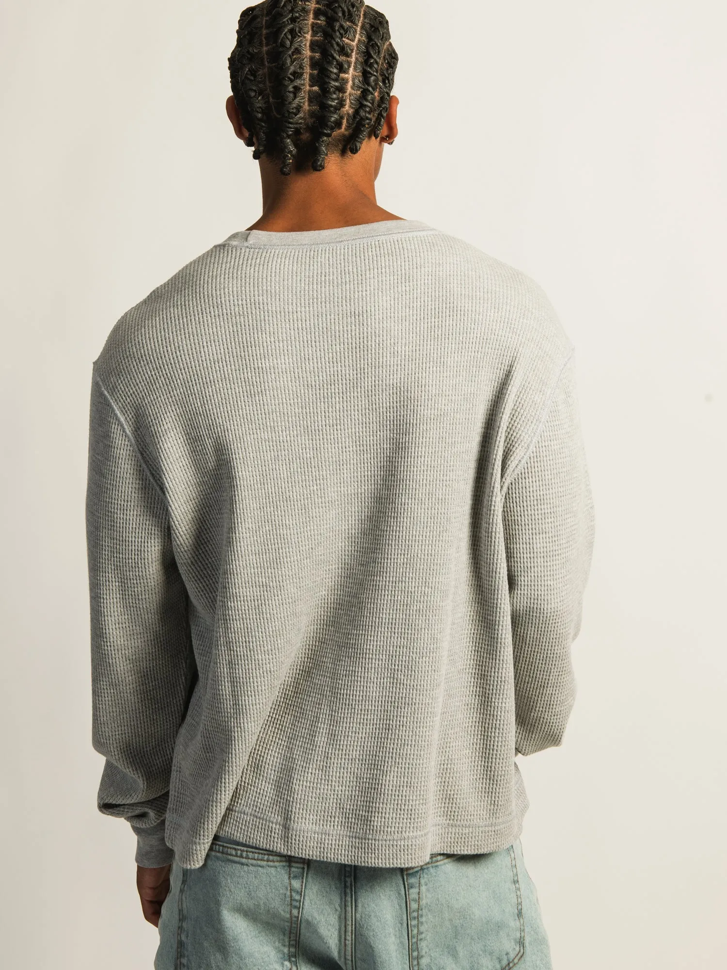 KOLBY SHORT CUT LONG SLEEVE WAFFLE SHIRT - HEATHER GREY sold by Kolby product image thumbnail 5
