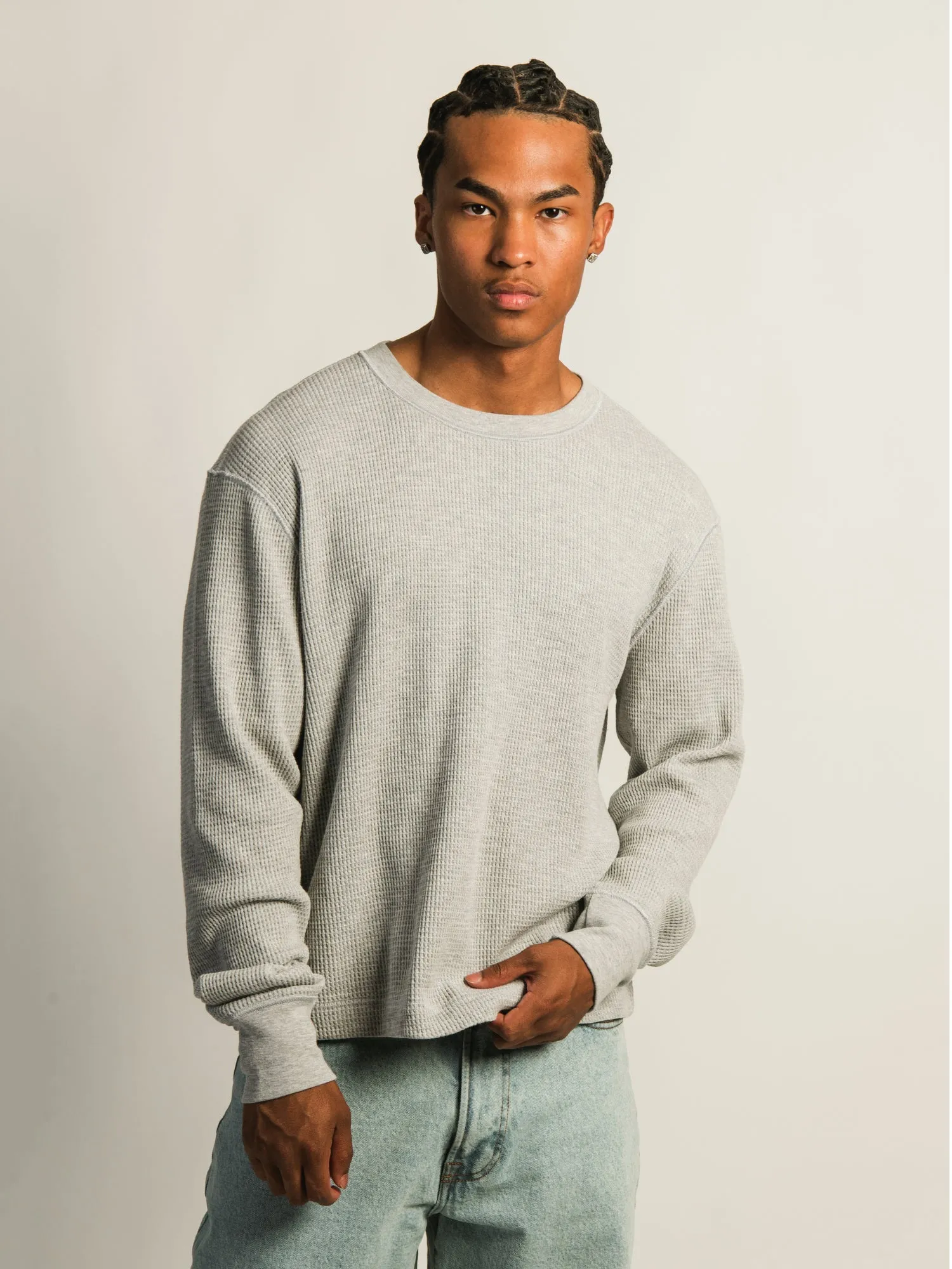 KOLBY SHORT CUT LONG SLEEVE WAFFLE SHIRT - HEATHER GREY sold by Kolby product image thumbnail 3