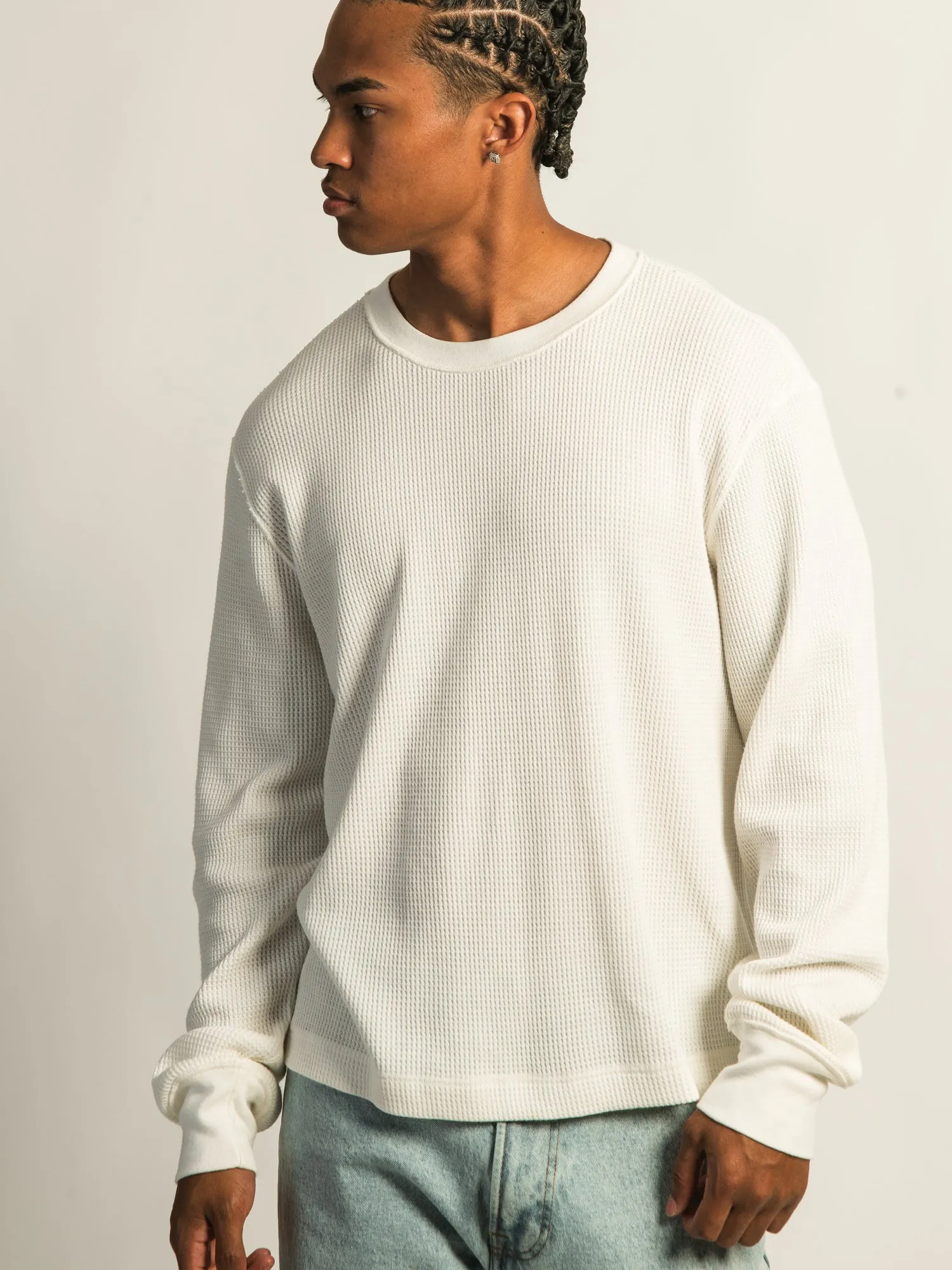 KOLBY SHORT CUT LONG SLEEVE WAFFLE SHIRT - OFF WHITE sold by Kolby product image thumbnail 3
