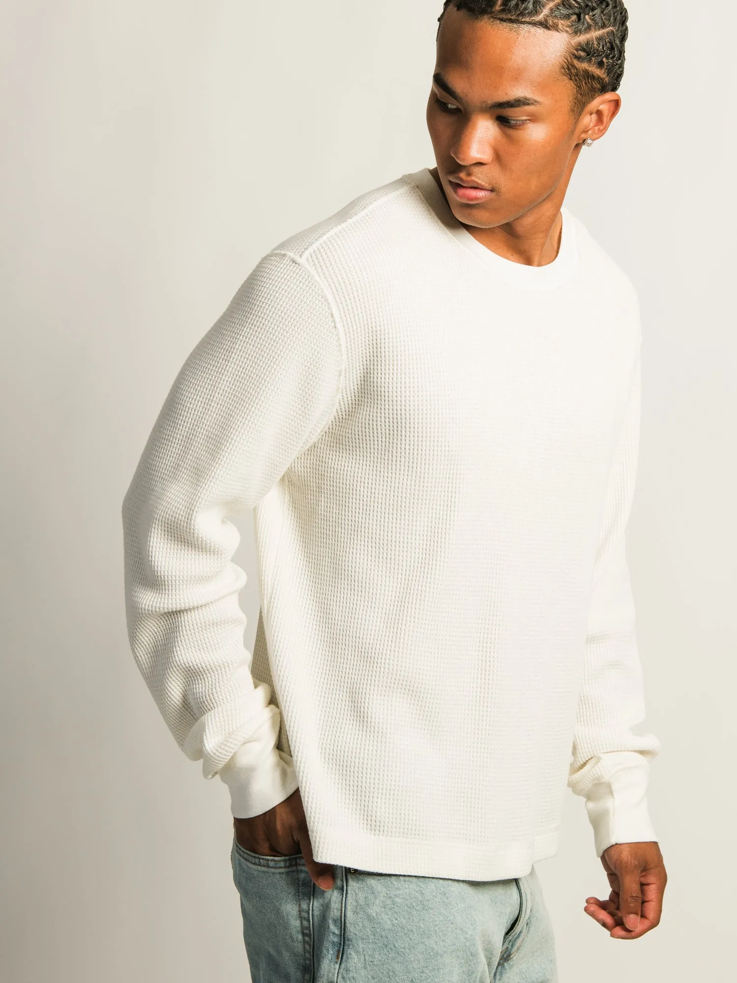 KOLBY SHORT CUT LONG SLEEVE WAFFLE SHIRT - OFF WHITE sold by Kolby product image thumbnail 4