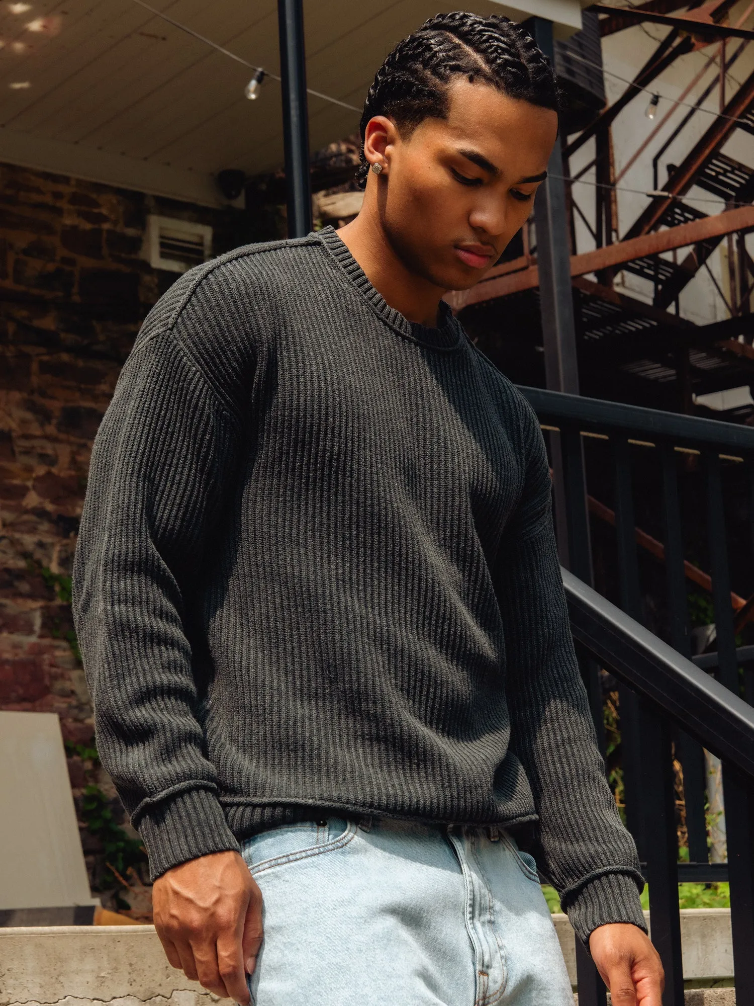 KOLBY RIB KNIT SWEATER - BLACK sold by Kolby