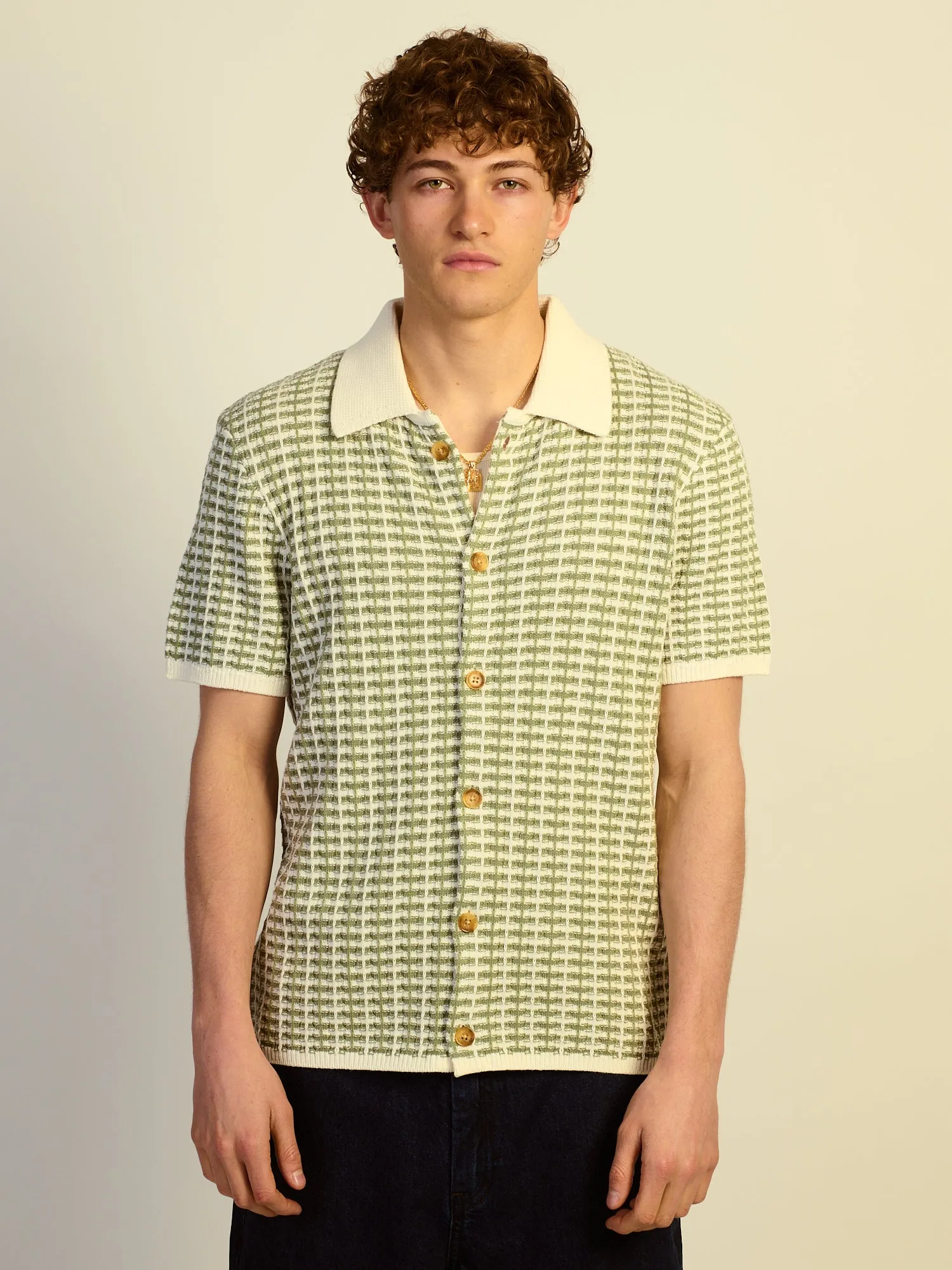 KOLBY RELAXED FIT KNIT BUTTON UP - GREEN sold by Kolby product image thumbnail 5
