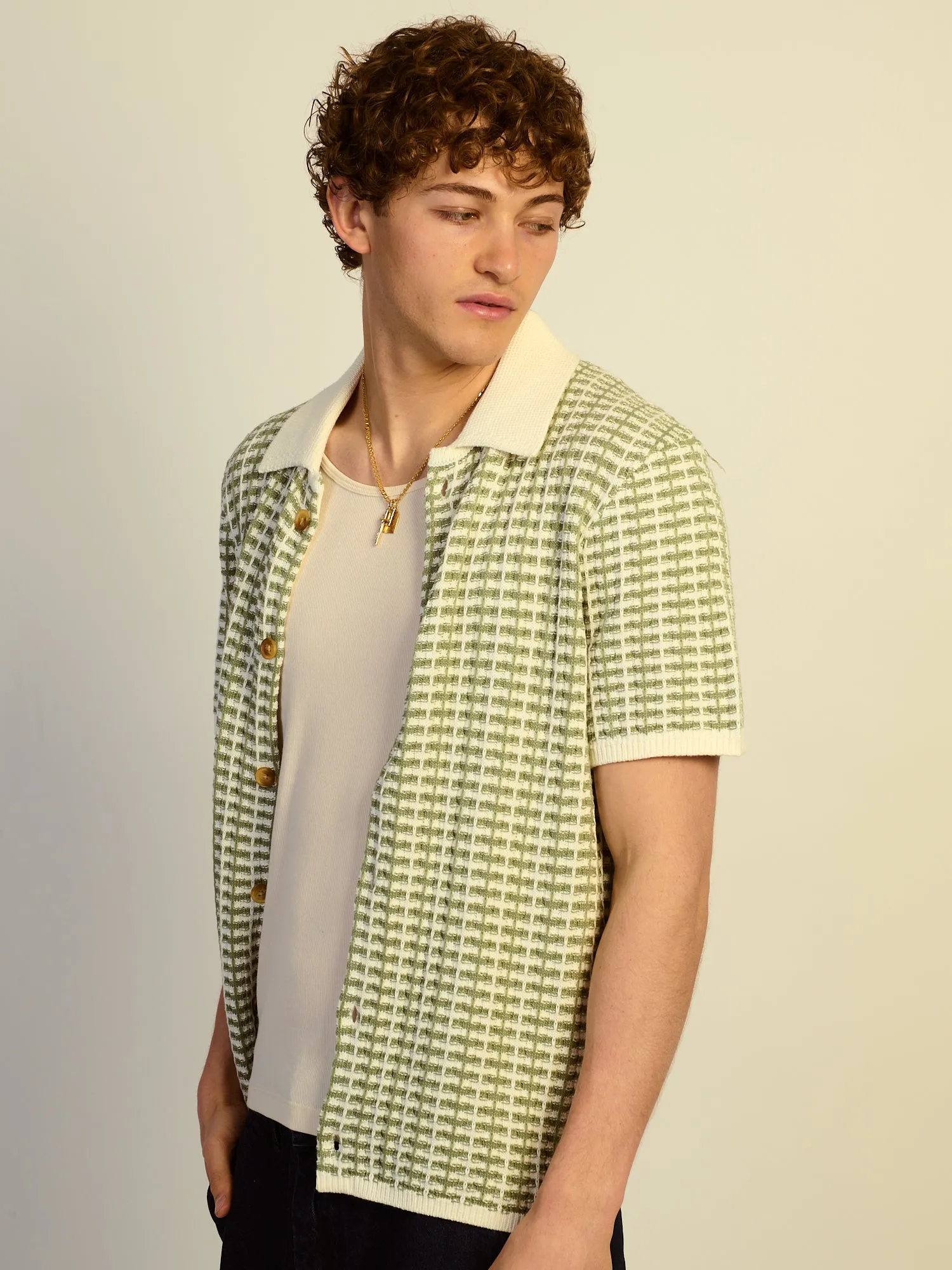KOLBY RELAXED FIT KNIT BUTTON UP - GREEN sold by Kolby product image thumbnail 3