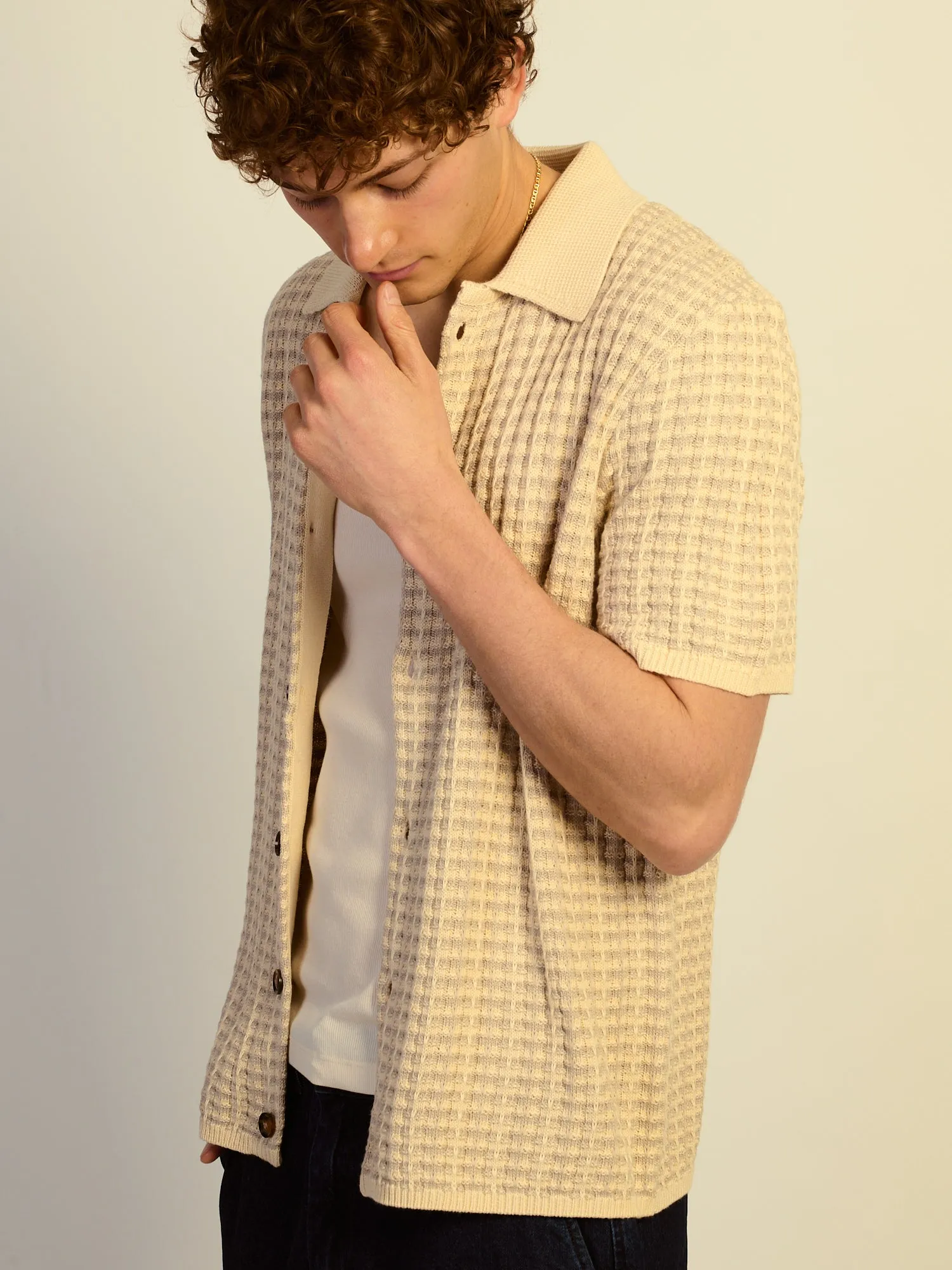 KOLBY RELAXED FIT KNIT BUTTON UP - IRON sold by Kolby product image thumbnail 3