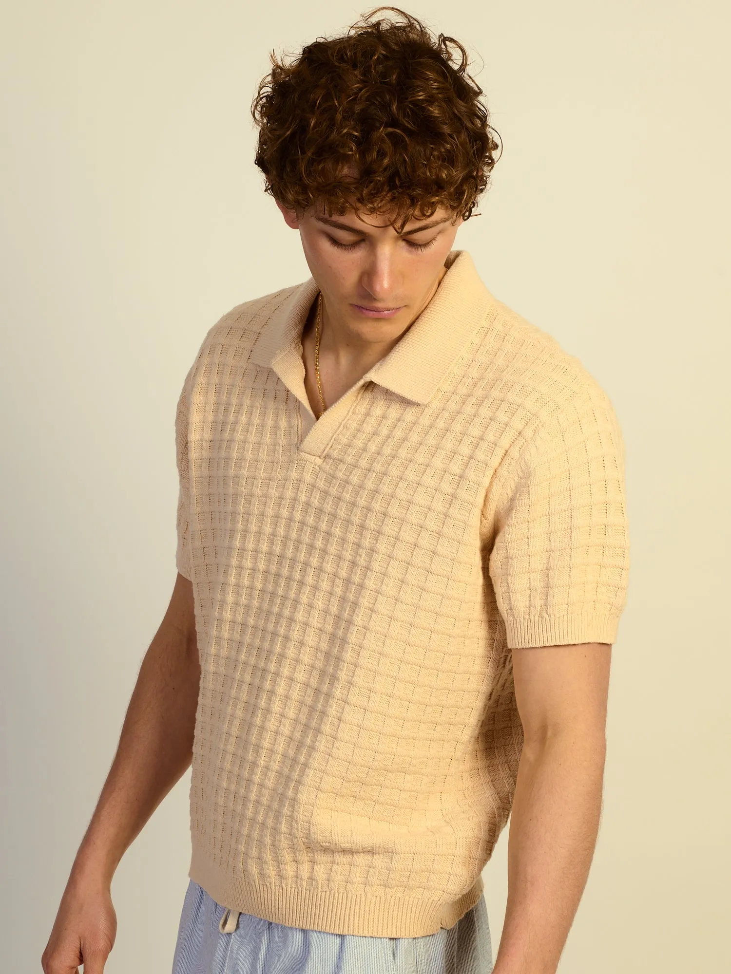 KOLBY RELAXED FIT KNIT POLO - NATURAL sold by Kolby product image thumbnail 3