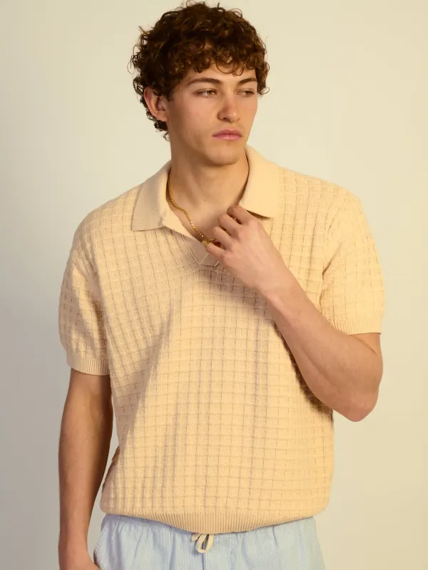 KOLBY RELAXED FIT KNIT POLO - NATURAL sold by Kolby