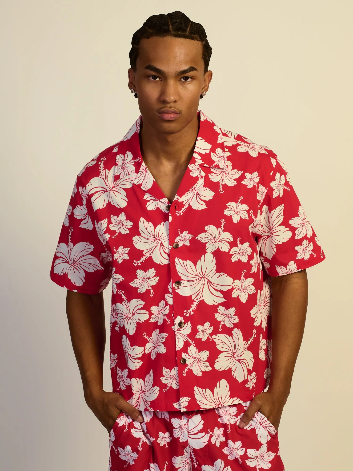 KOLBY SWIM HIBISCUS WOVEN SHIRT - RED sold by Kolby product image thumbnail 2