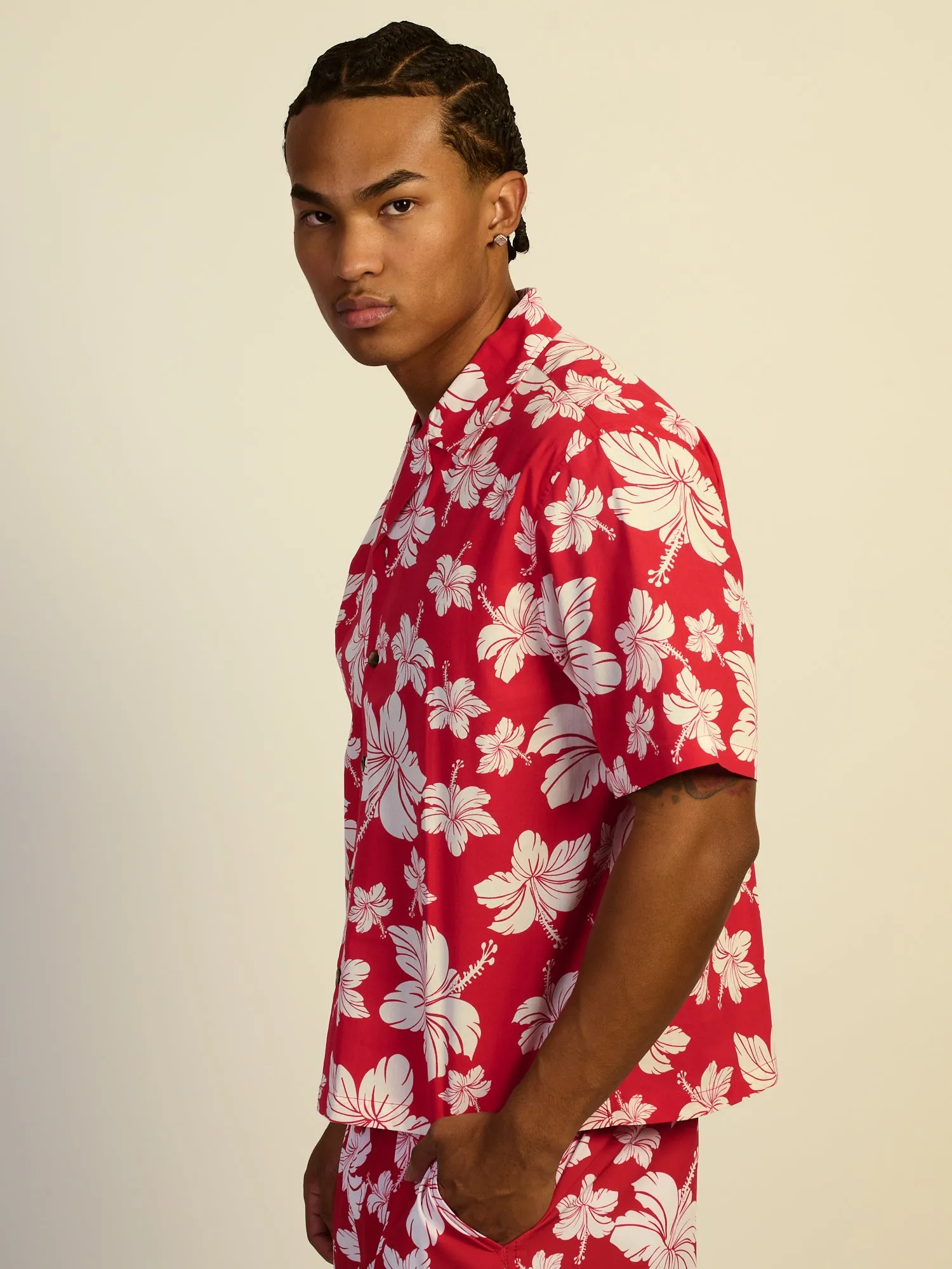KOLBY SWIM HIBISCUS WOVEN SHIRT - RED sold by Kolby product image thumbnail 4