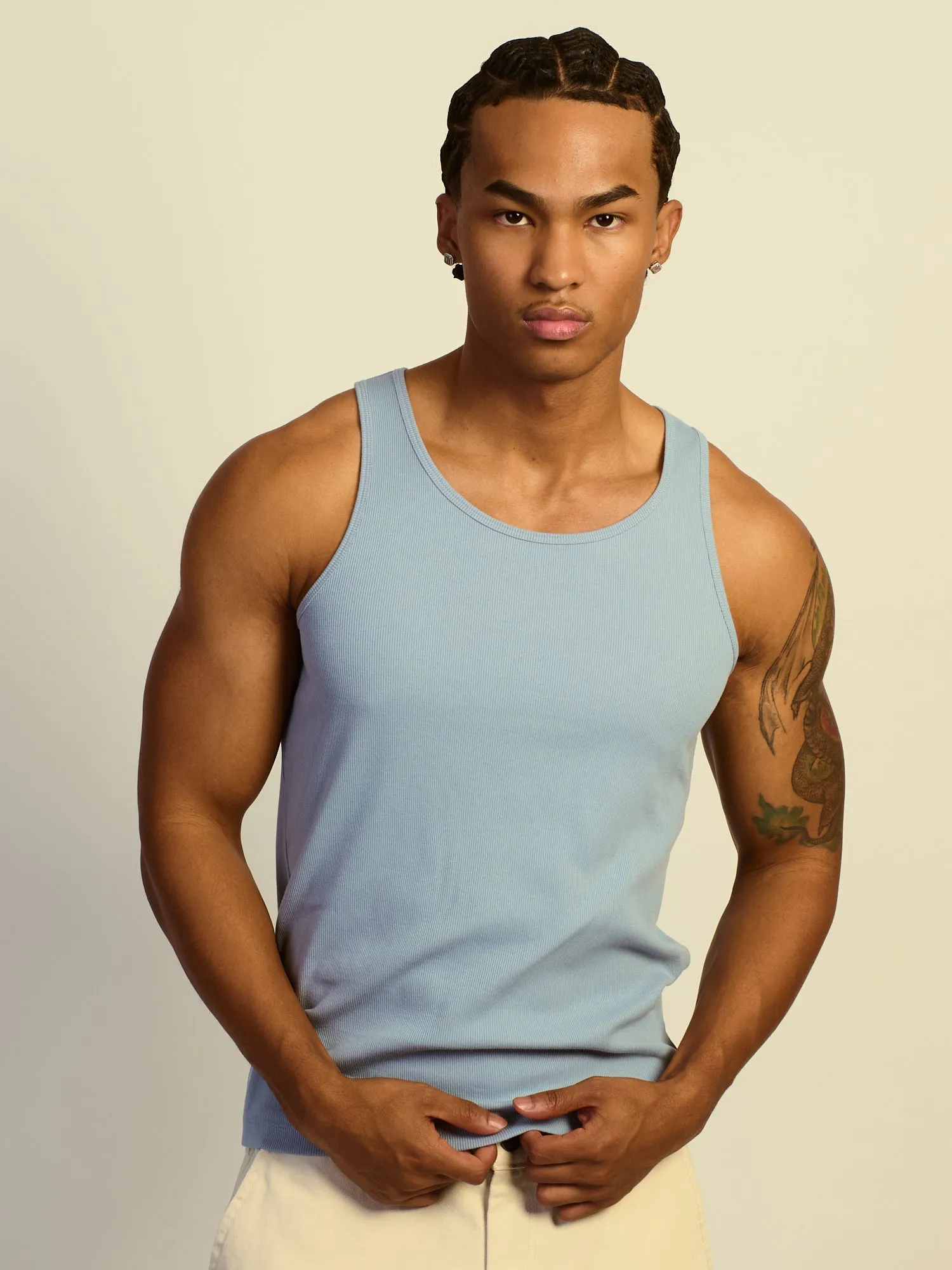 KOLBY RIBBED TANK - DUSTY BLUE sold by Kolby