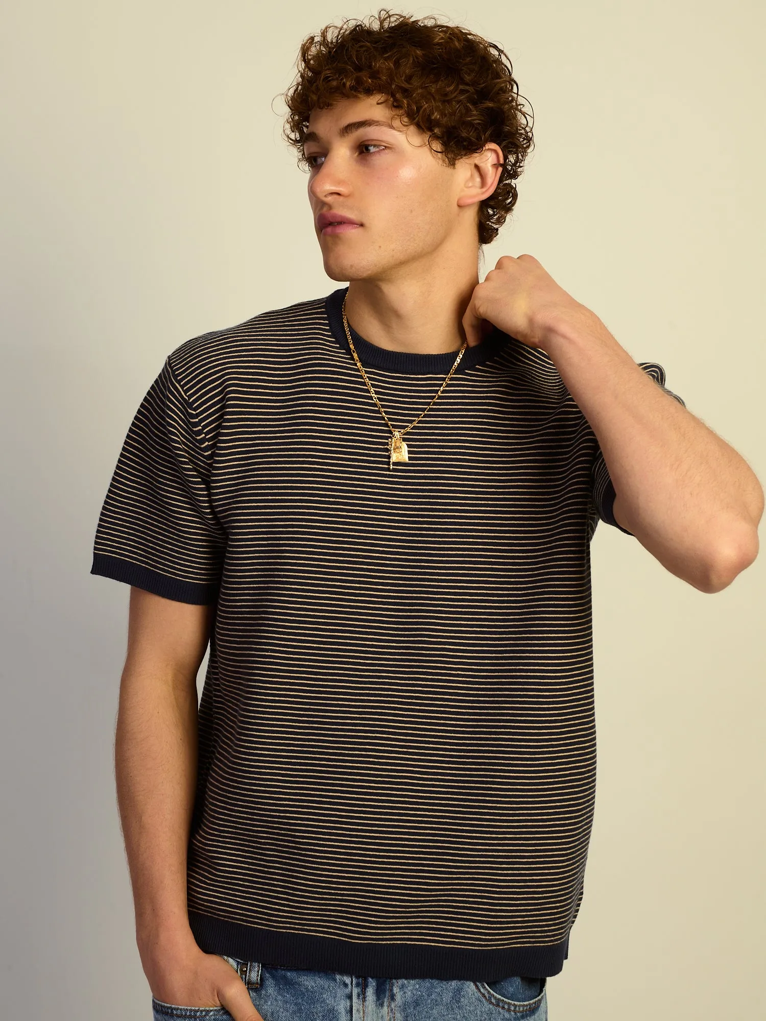 KOLBY RELAXED FIT KNIT TEE - CHARCOAL NAVY sold by Kolby