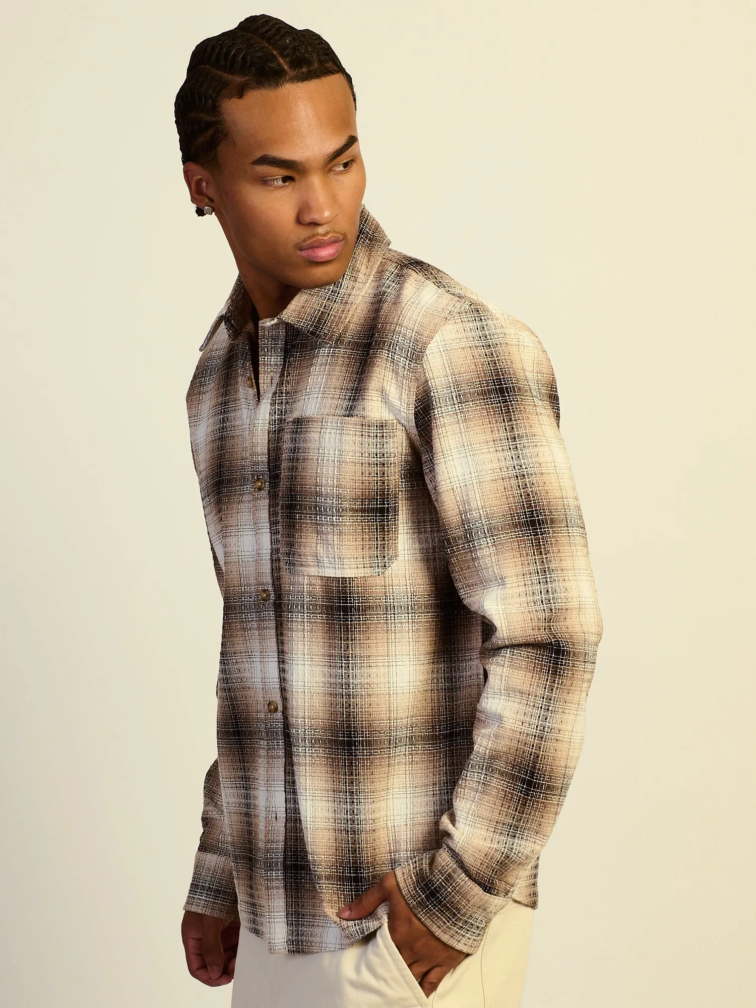 KOLBY BOXY PLAID SHIRT - NATURAL sold by Kolby product image thumbnail 3