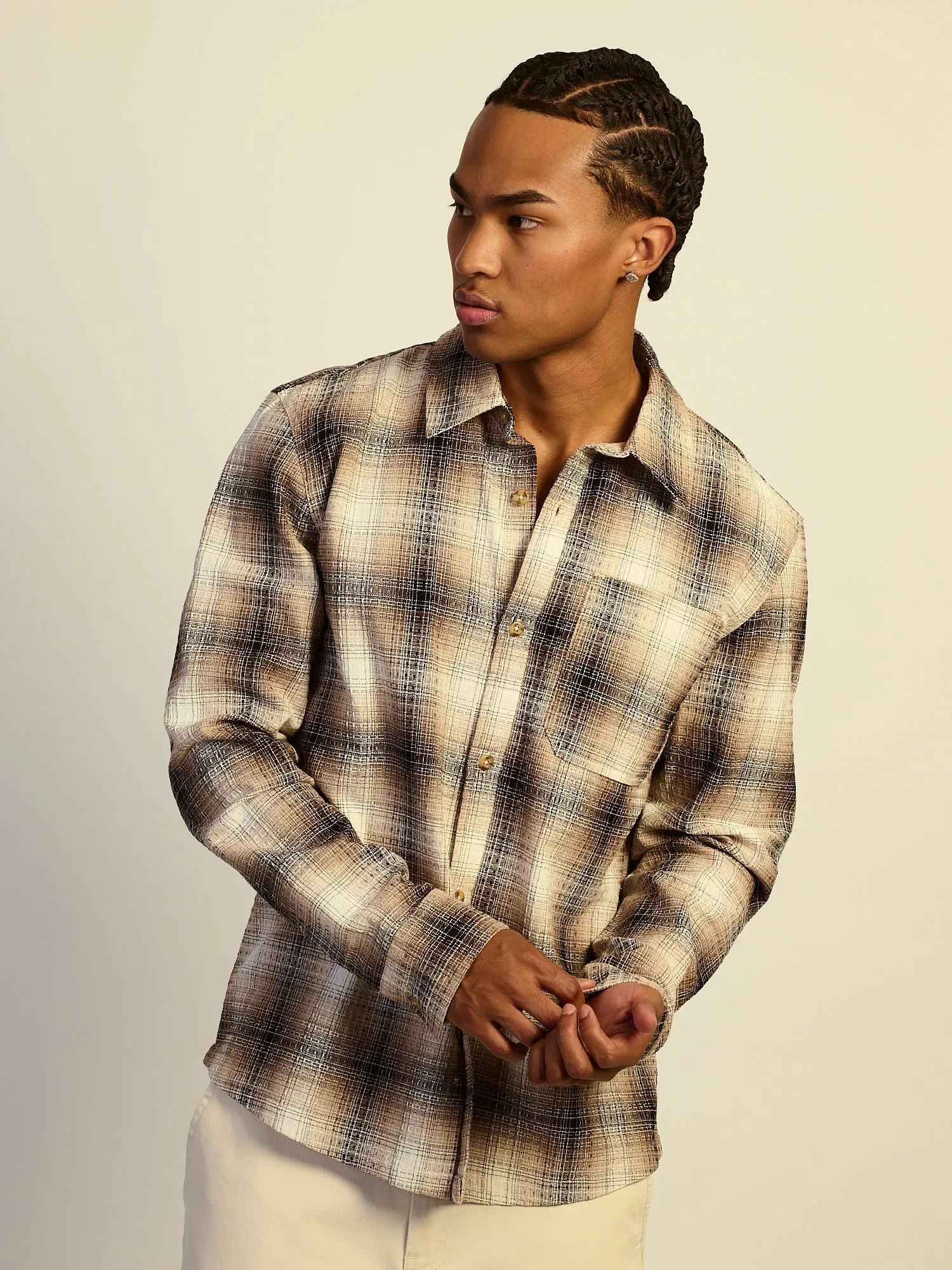 KOLBY BOXY PLAID SHIRT - NATURAL sold by Kolby