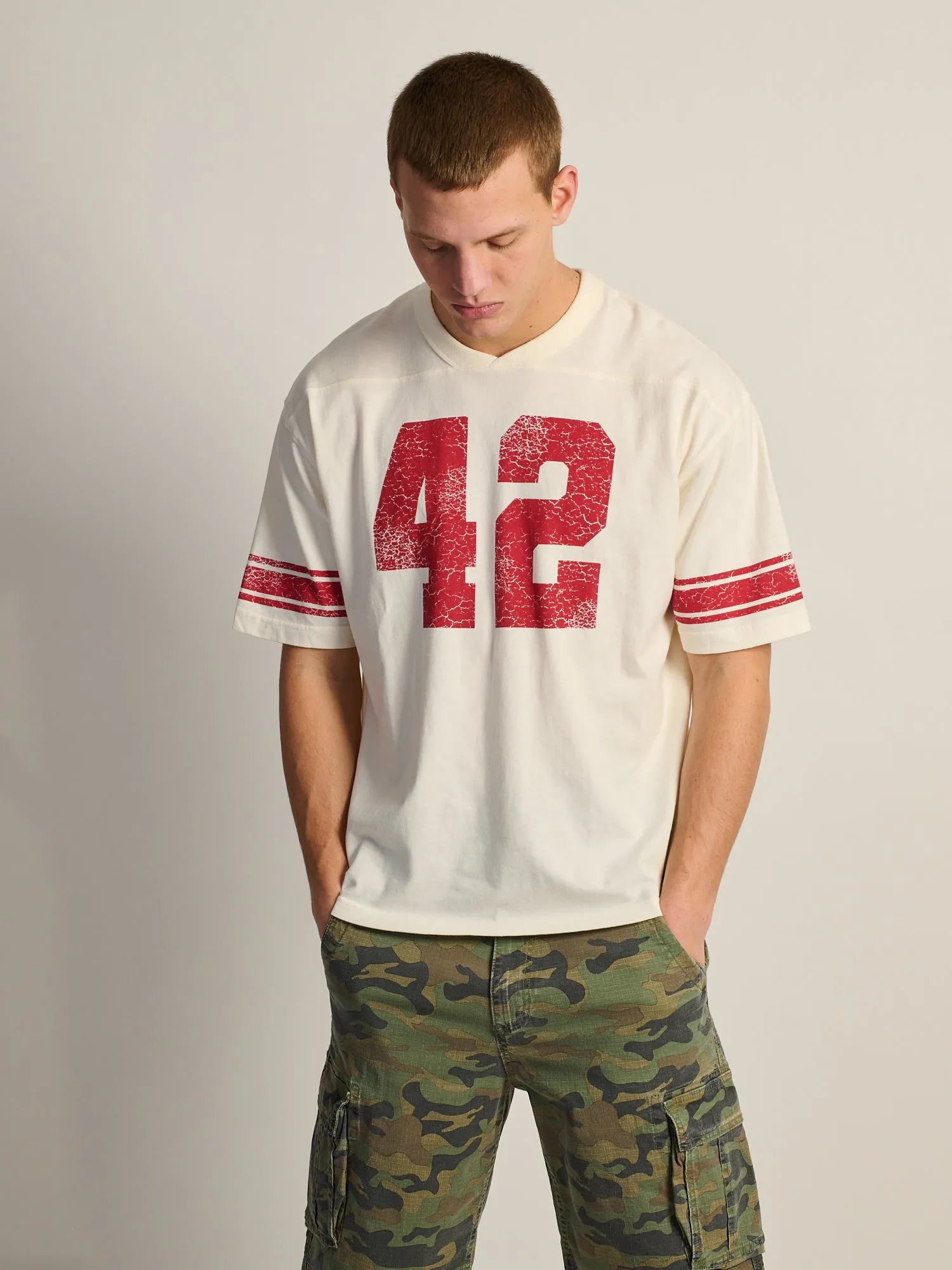 KOLBY LOOSE FIT FOOTBALL TEE - WHITE sold by Kolby