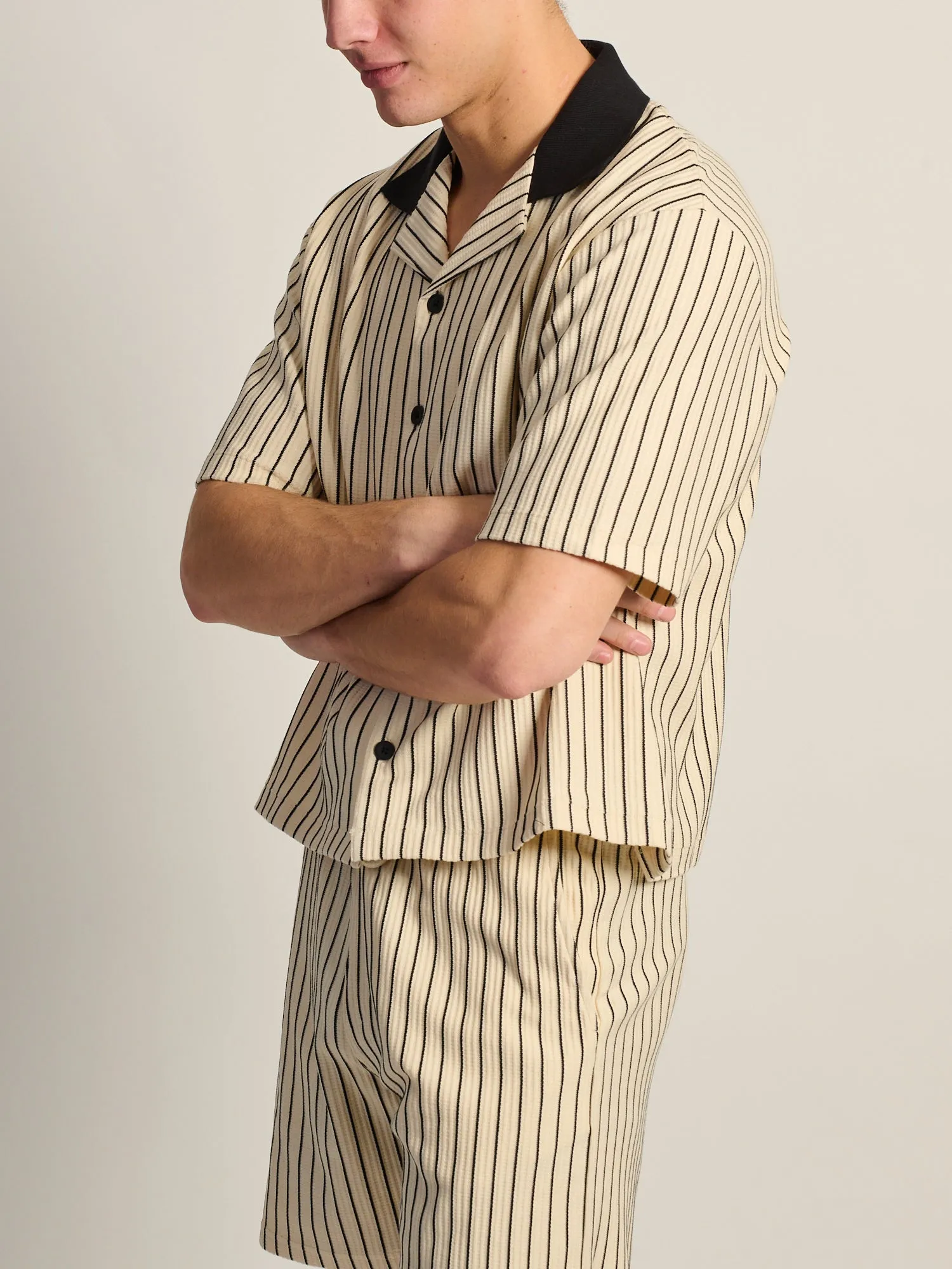 KOLBY SHORT CUT RIBBED BUTTON UP - PINSTRIPE sold by Kolby product image thumbnail 3