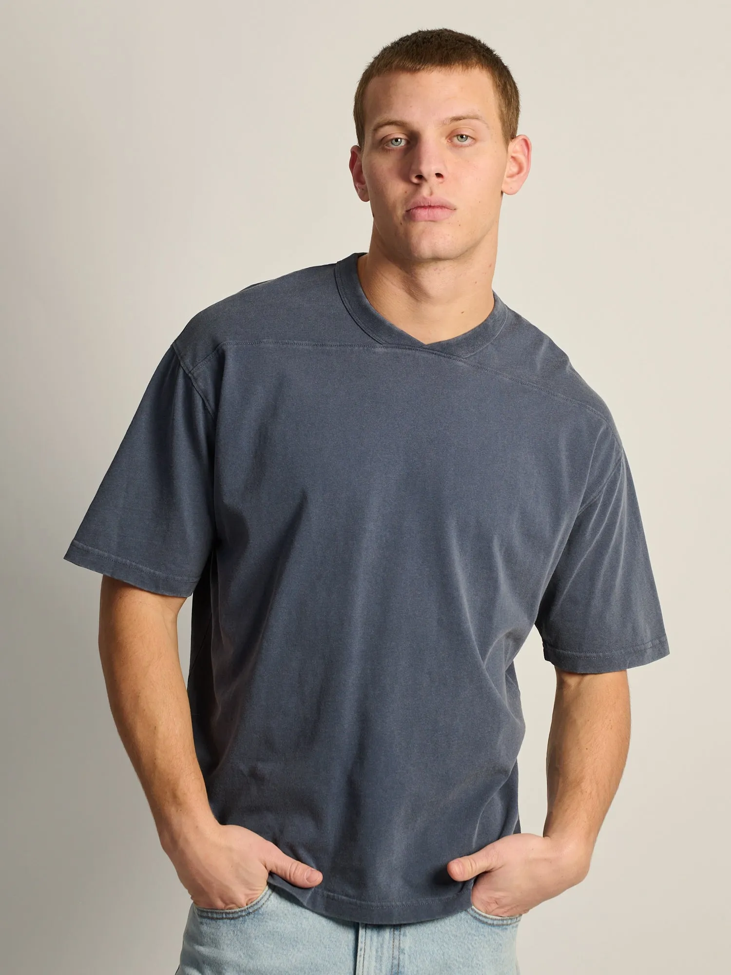 KOLBY LOOSE FIT FOOTBALL TEE - CHARCOAL NAVY sold by Kolby
