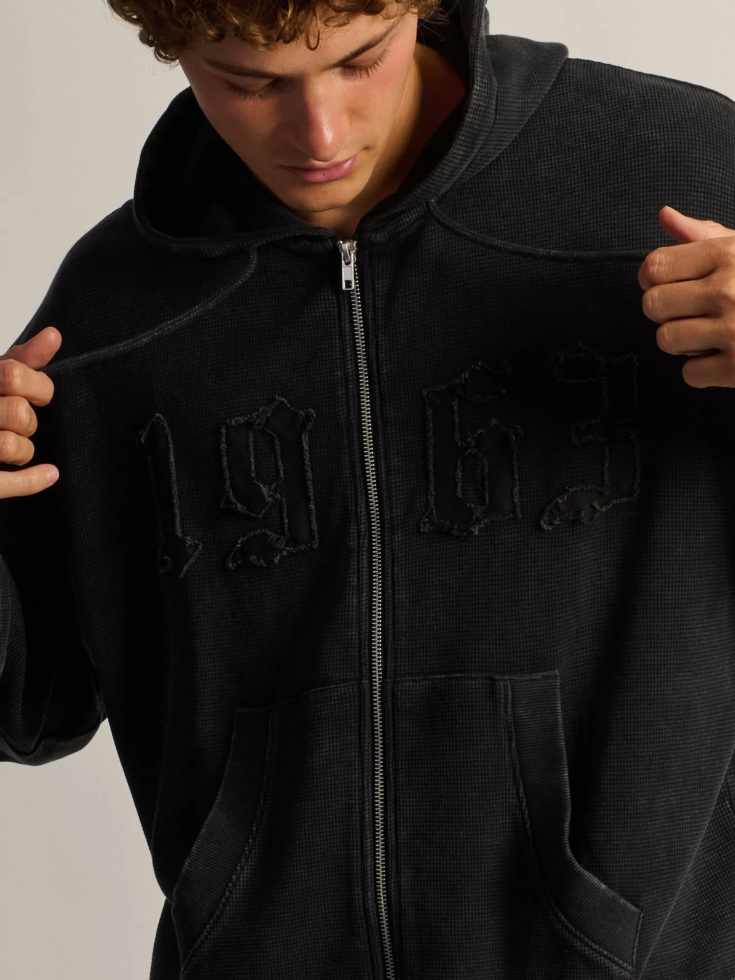 HEAVYWEIGHT WAFFLE HOODIE - BLACK sold by Kolby product image thumbnail 3