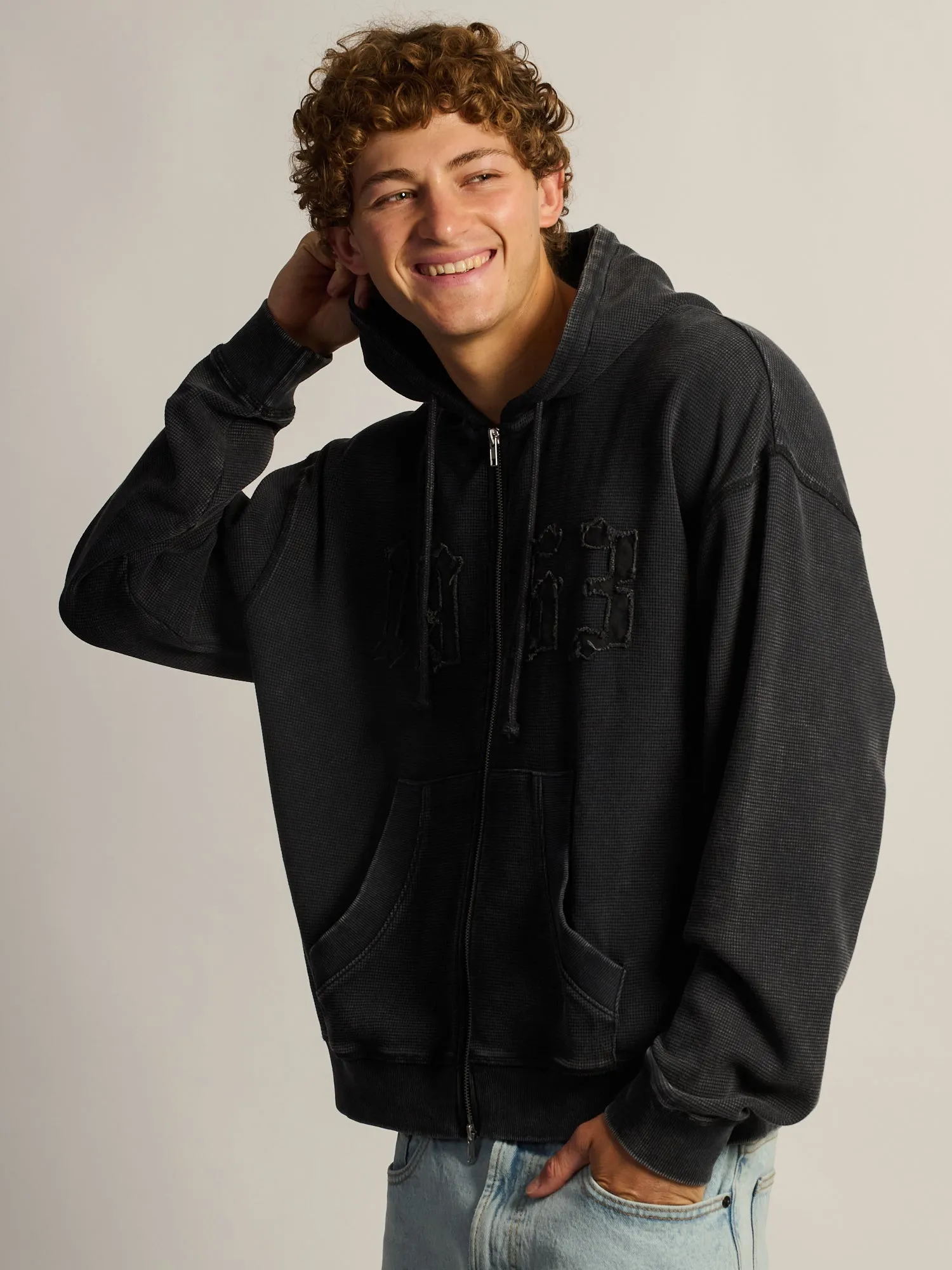 HEAVYWEIGHT WAFFLE HOODIE - BLACK sold by Kolby product image thumbnail 4