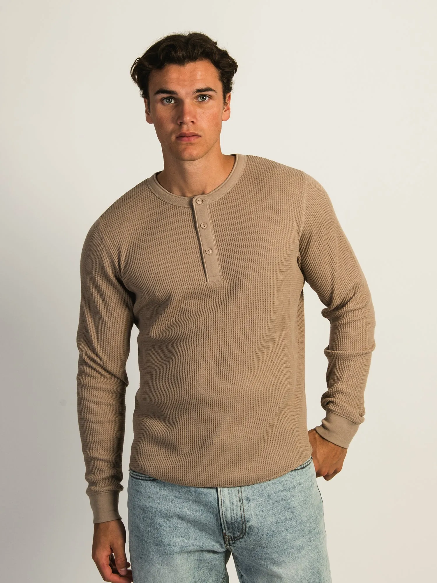 KOLBY WAFFLE HENLEY - BROWN sold by Kolby