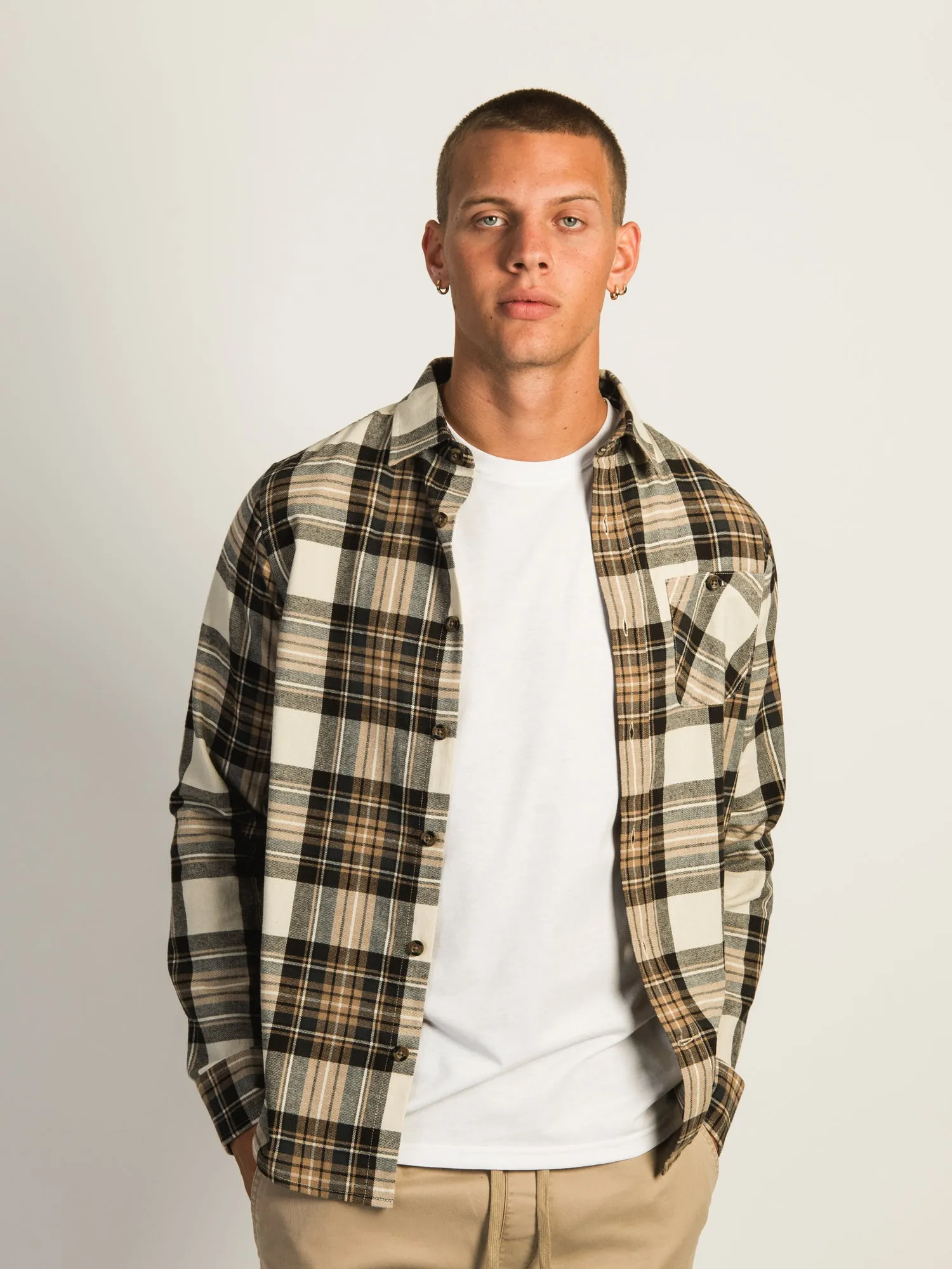 KOLBY CLASSIC BUTTON UP PLAID - CREAM sold by Kolby