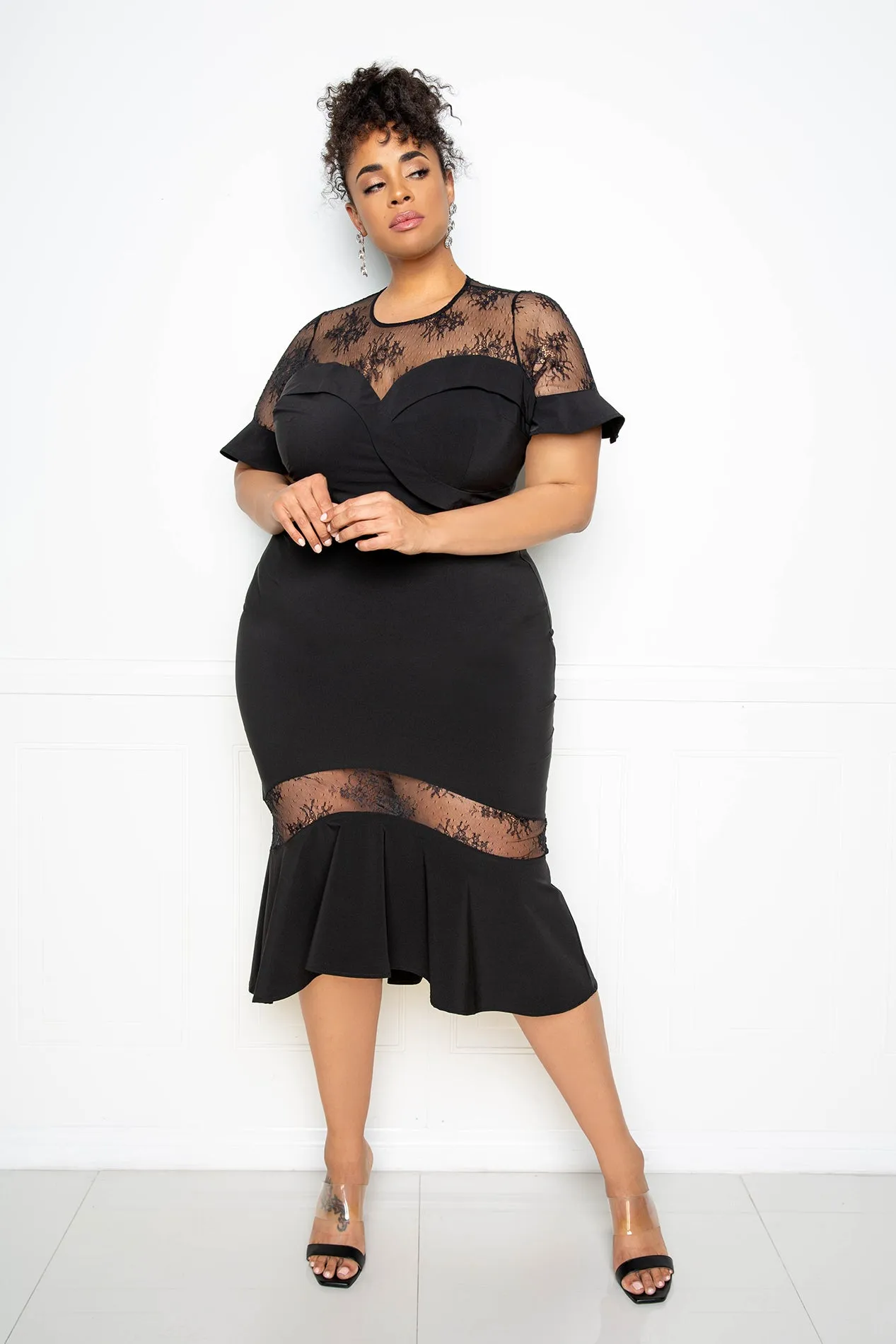 Mermaid Dress with Lace Insert sold by Buxom Couture