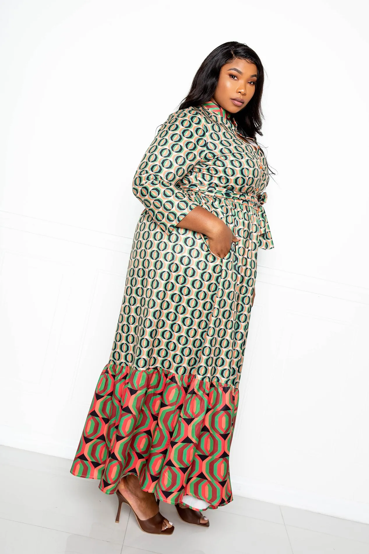 Contrast Print Maxi Shirt Dress sold by Buxom Couture product image thumbnail 3