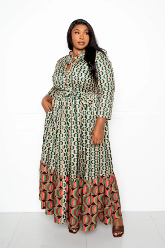 Contrast Print Maxi Shirt Dress sold by Buxom Couture