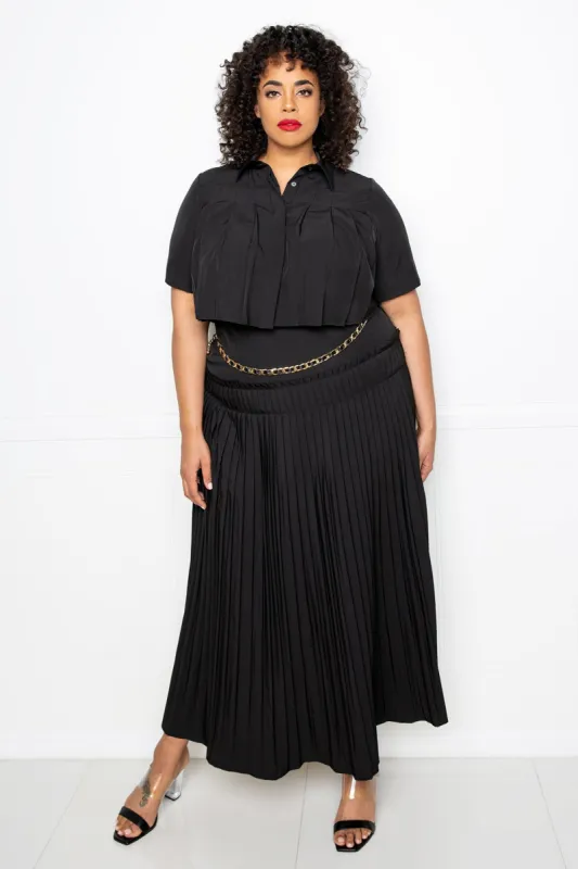 Pleated Cropped Top and Skirt Set sold by Buxom Couture