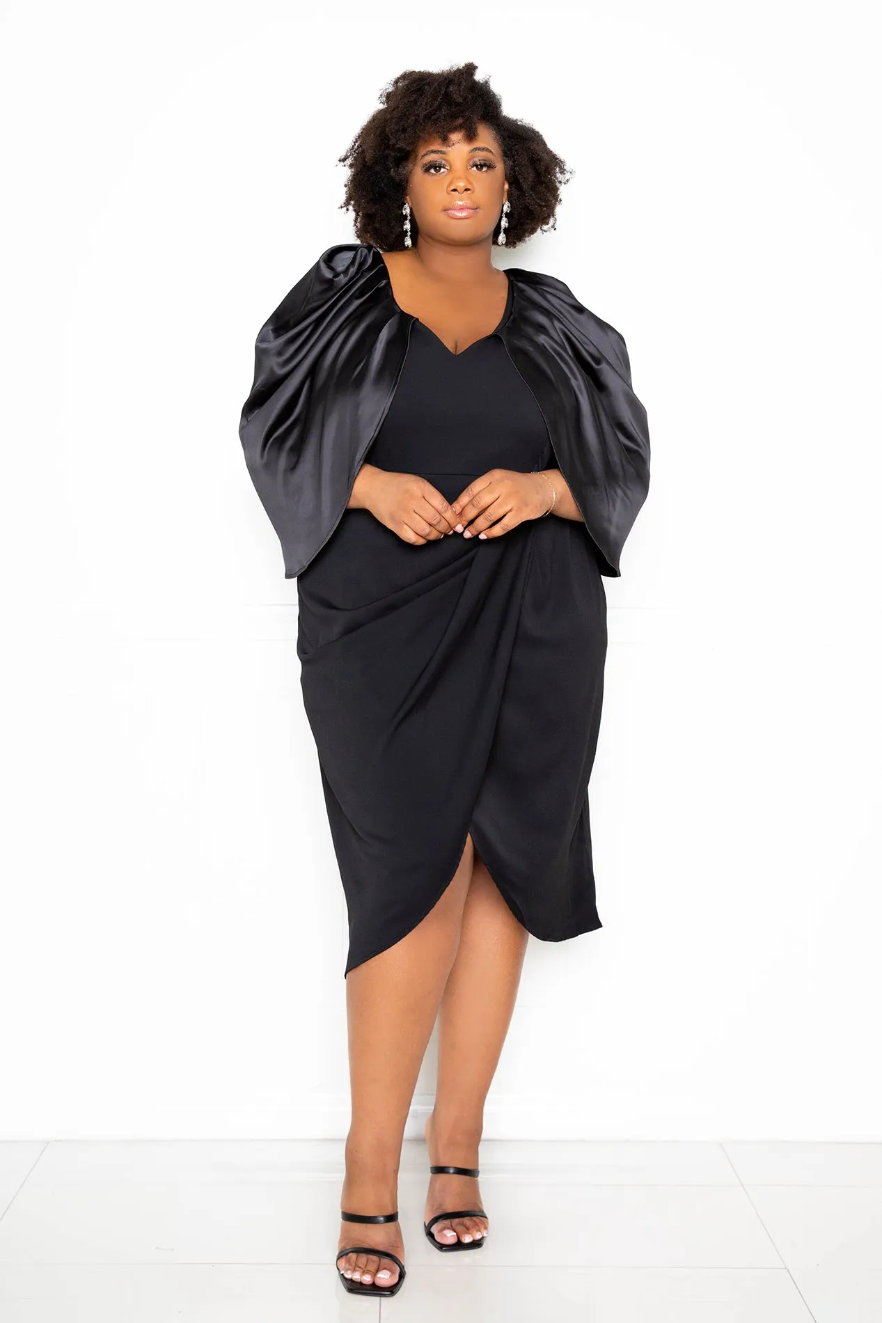 Satin Drape Sleeve Midi Dress sold by Buxom Couture product image thumbnail 3