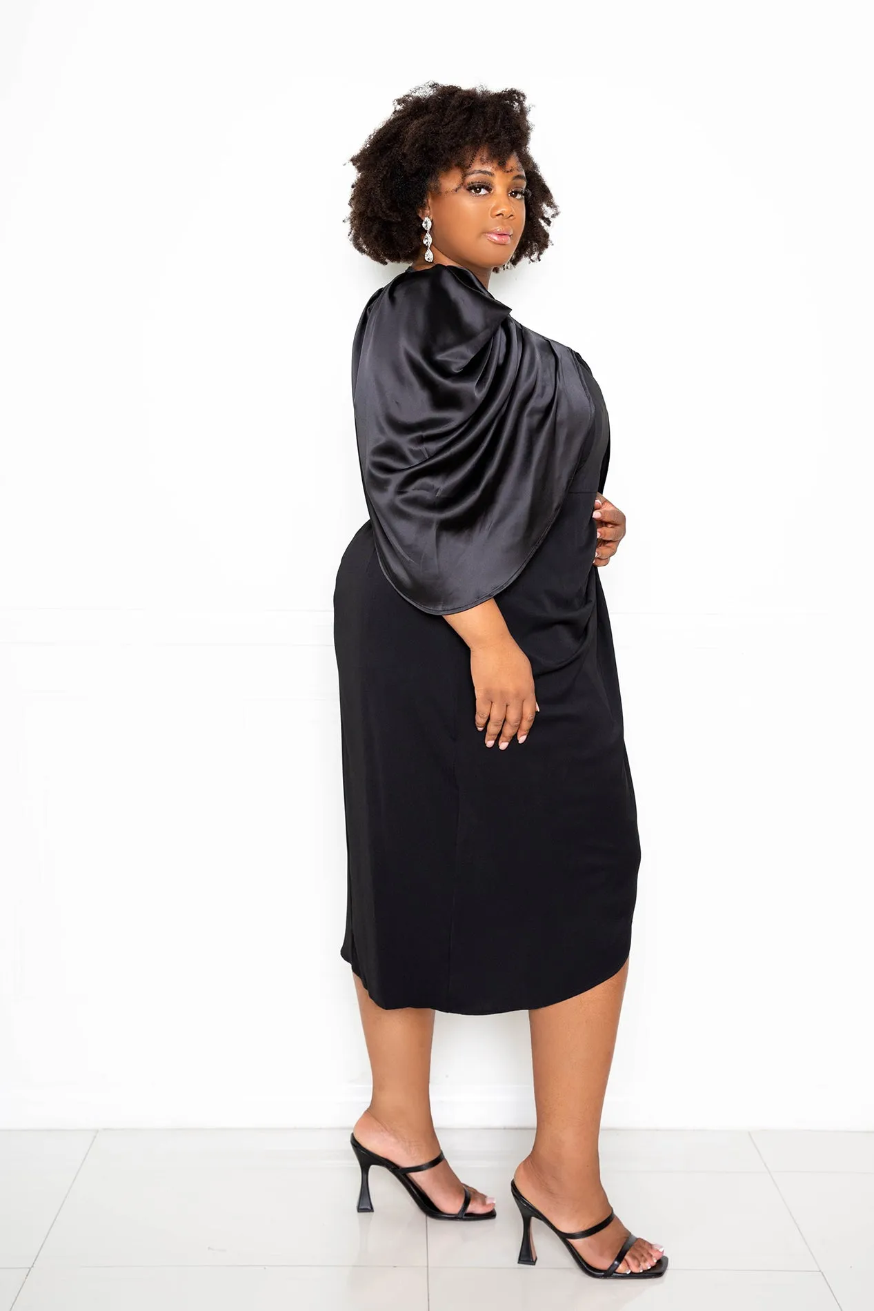 Satin Drape Sleeve Midi Dress sold by Buxom Couture product image thumbnail 4