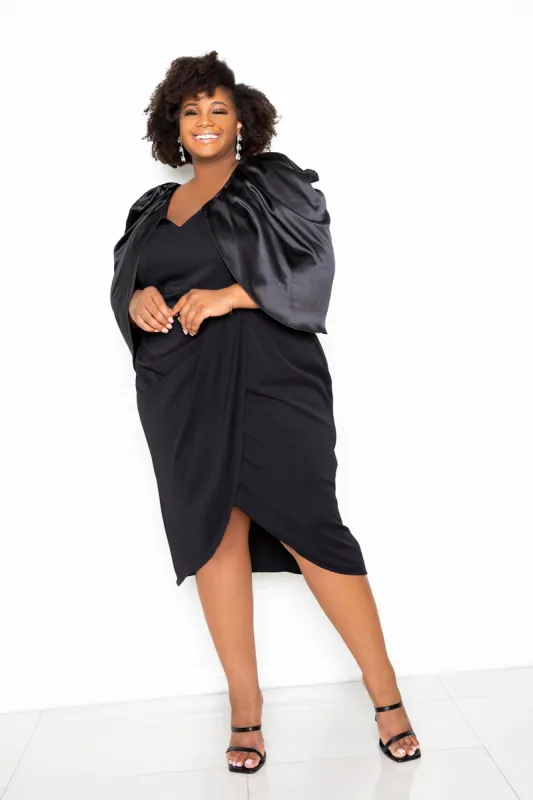 Satin Drape Sleeve Midi Dress sold by Buxom Couture