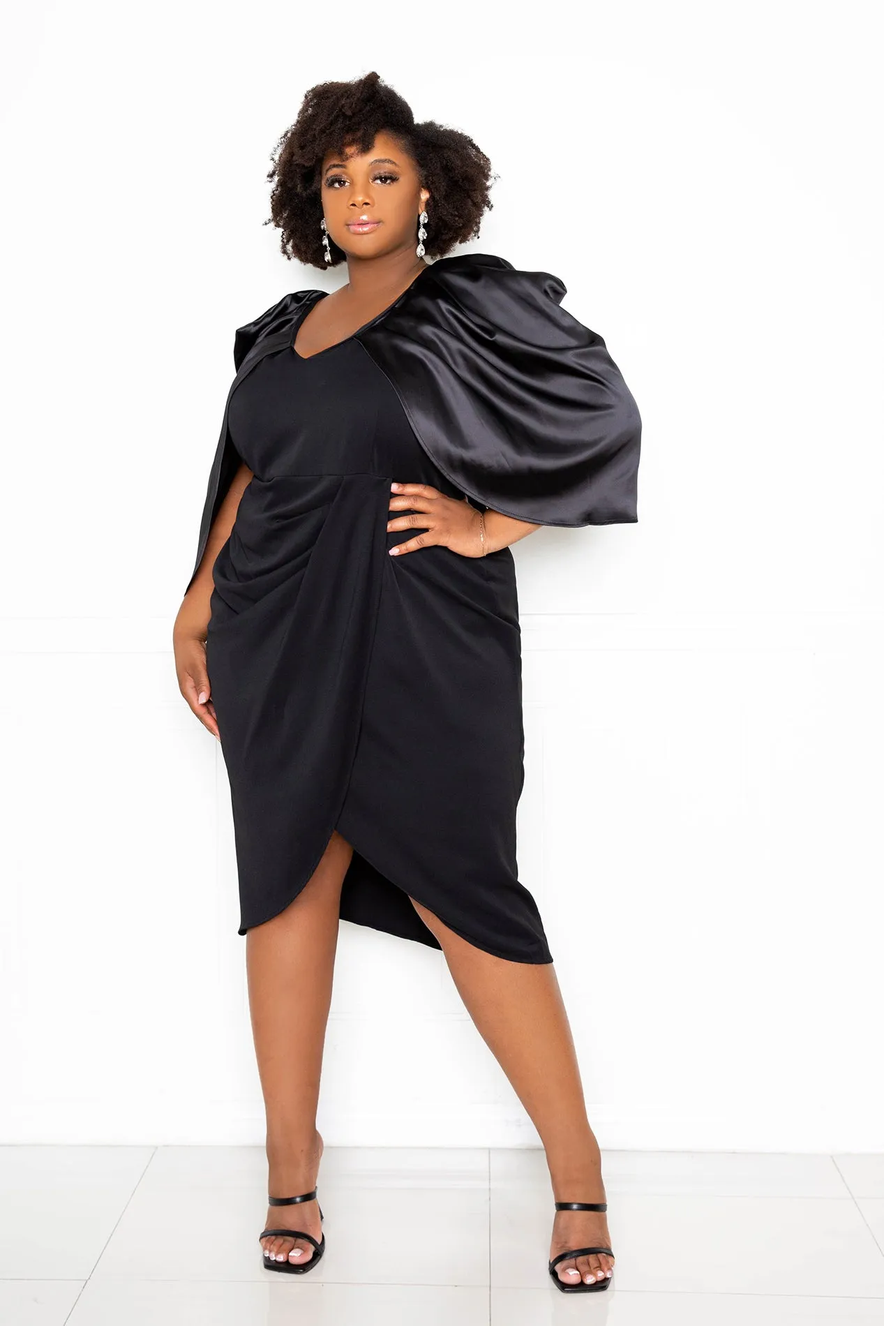 Satin Drape Sleeve Midi Dress sold by Buxom Couture product image thumbnail 2