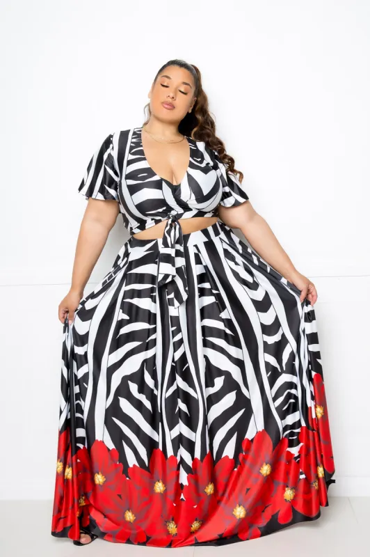 Zebra Cropped Top and Maxi Skirt Set sold by Buxom Couture
