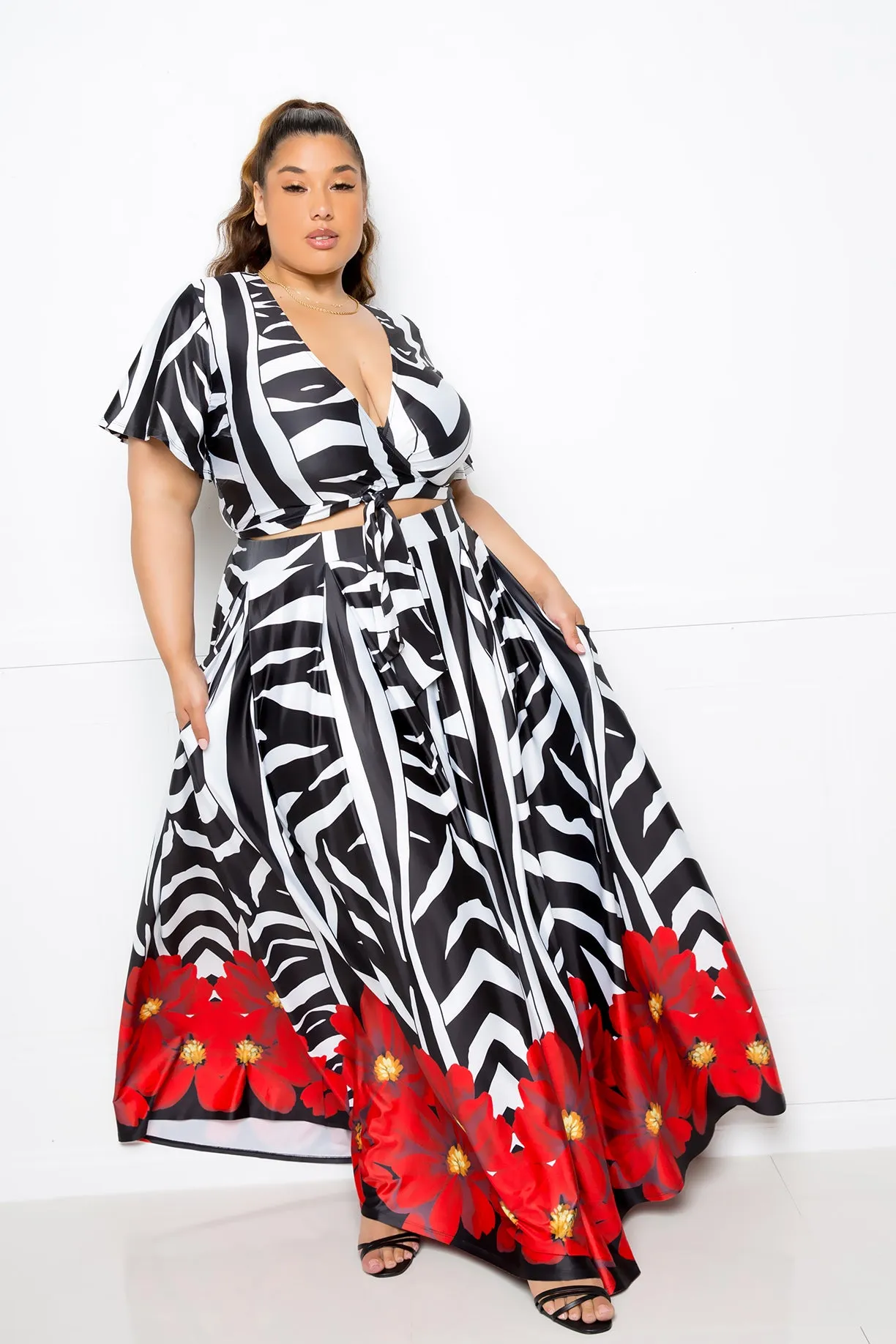 Zebra Cropped Top and Maxi Skirt Set sold by Buxom Couture product image thumbnail 2