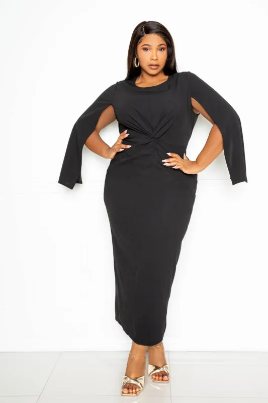 Cape Sleeve Midi Dress with Knot Detail sold by Buxom Couture