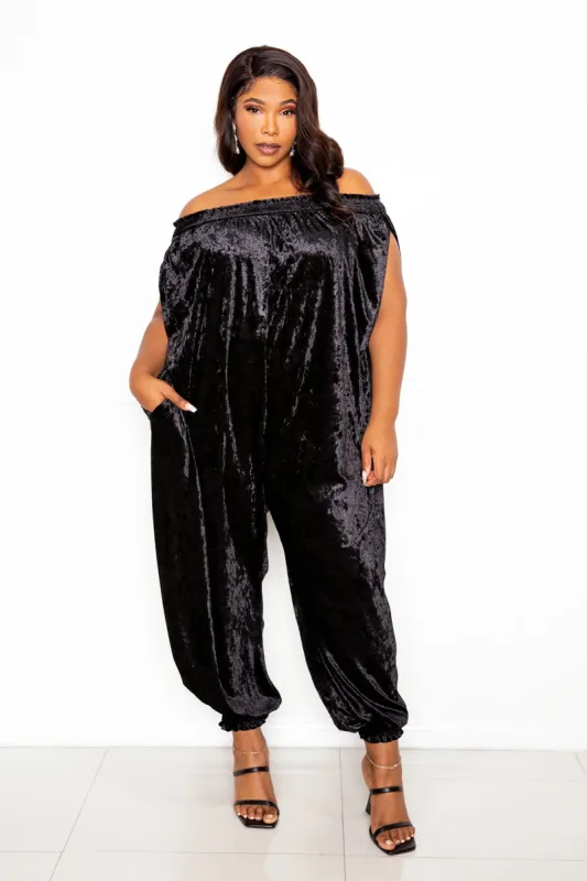 Smocked Velvet Jumpsuit sold by Buxom Couture