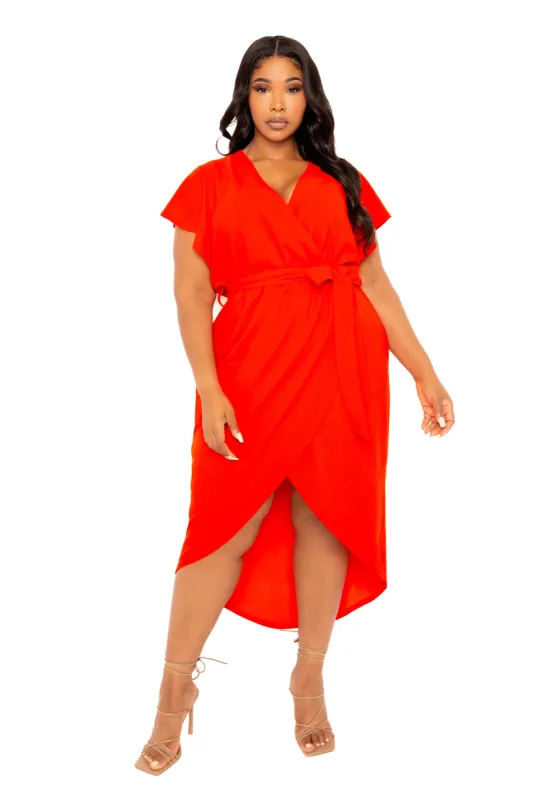 Flutter Sleeve High Low Wrap Dress sold by Buxom Couture