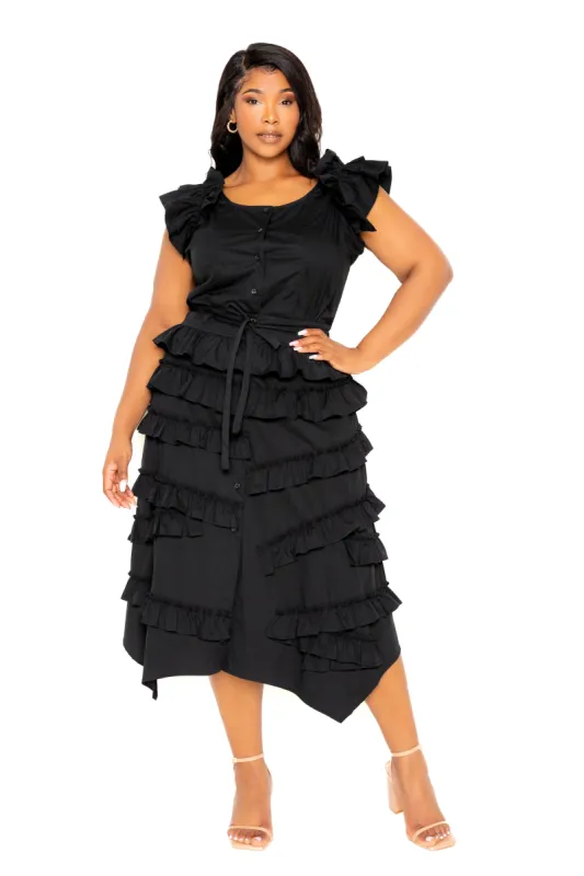 Ruffle Peplum Top and Tiered Skirt Set sold by Buxom Couture