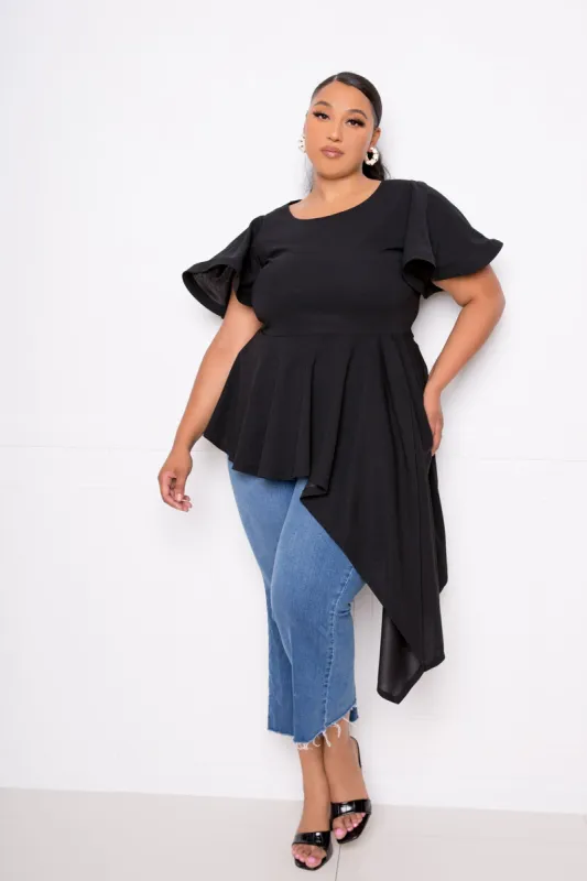 Flutter Asymmetrical Peplum Top sold by Buxom Couture