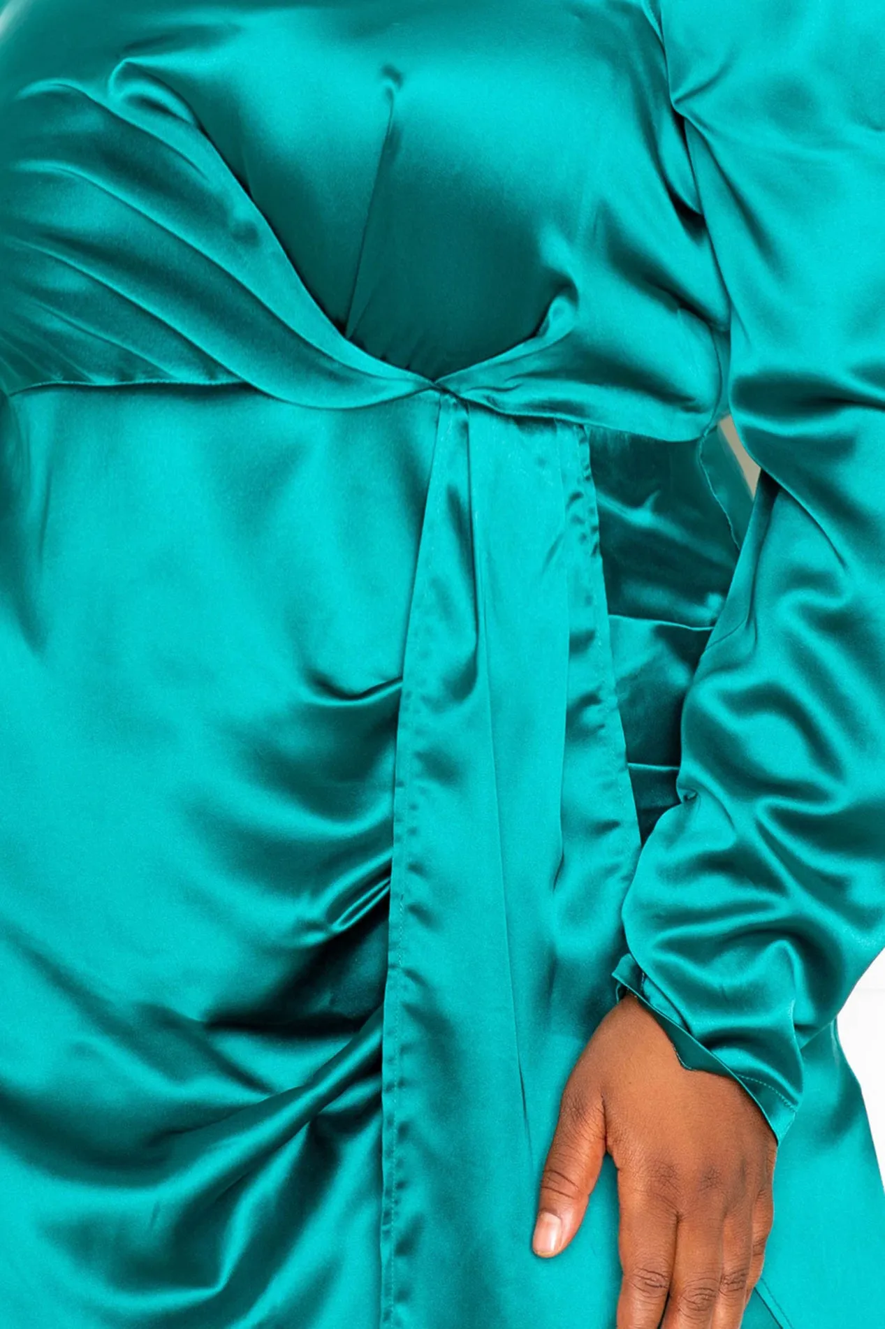 Satin Mock Neck Ruched Mini Dress sold by Buxom Couture product image thumbnail 4